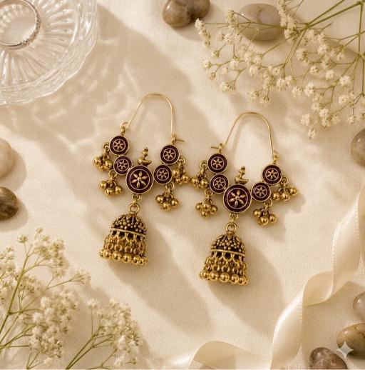 Antique Gold/Silver Plated Dual Coloured Enamel Dangler Earring