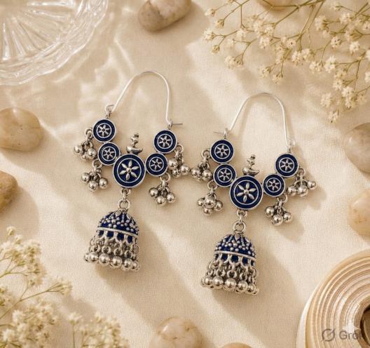 Antique Gold/Silver Plated Dual Coloured Enamel Dangler Earring