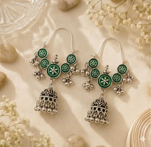 Antique Gold/Silver Plated Dual Coloured Enamel Dangler Earring
