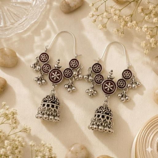 Antique Gold/Silver Plated Dual Coloured Enamel Dangler Earring