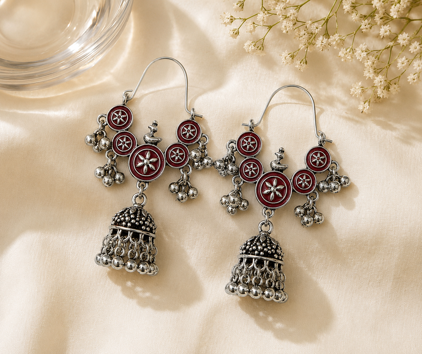 Antique Gold/Silver Plated Dual Coloured Enamel Dangler Earring