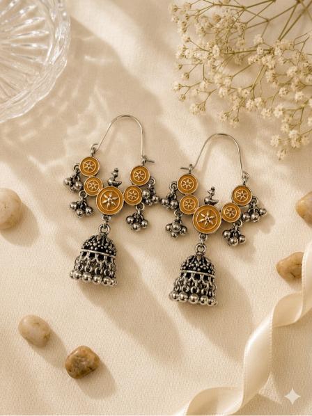 Antique Gold/Silver Plated Dual Coloured Enamel Dangler Earring