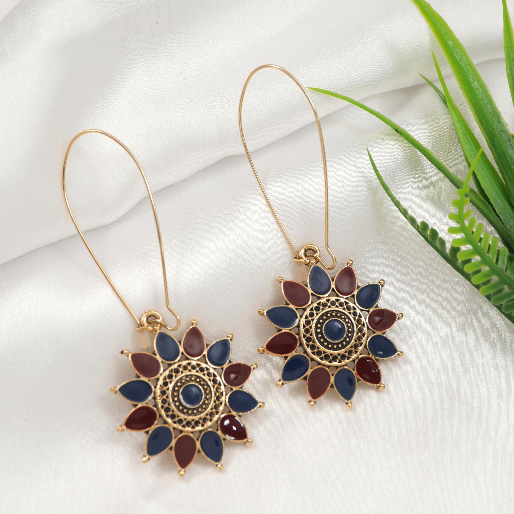 Antique Gold/Silver Plated Dual Coloured Enamel Dangler Earring