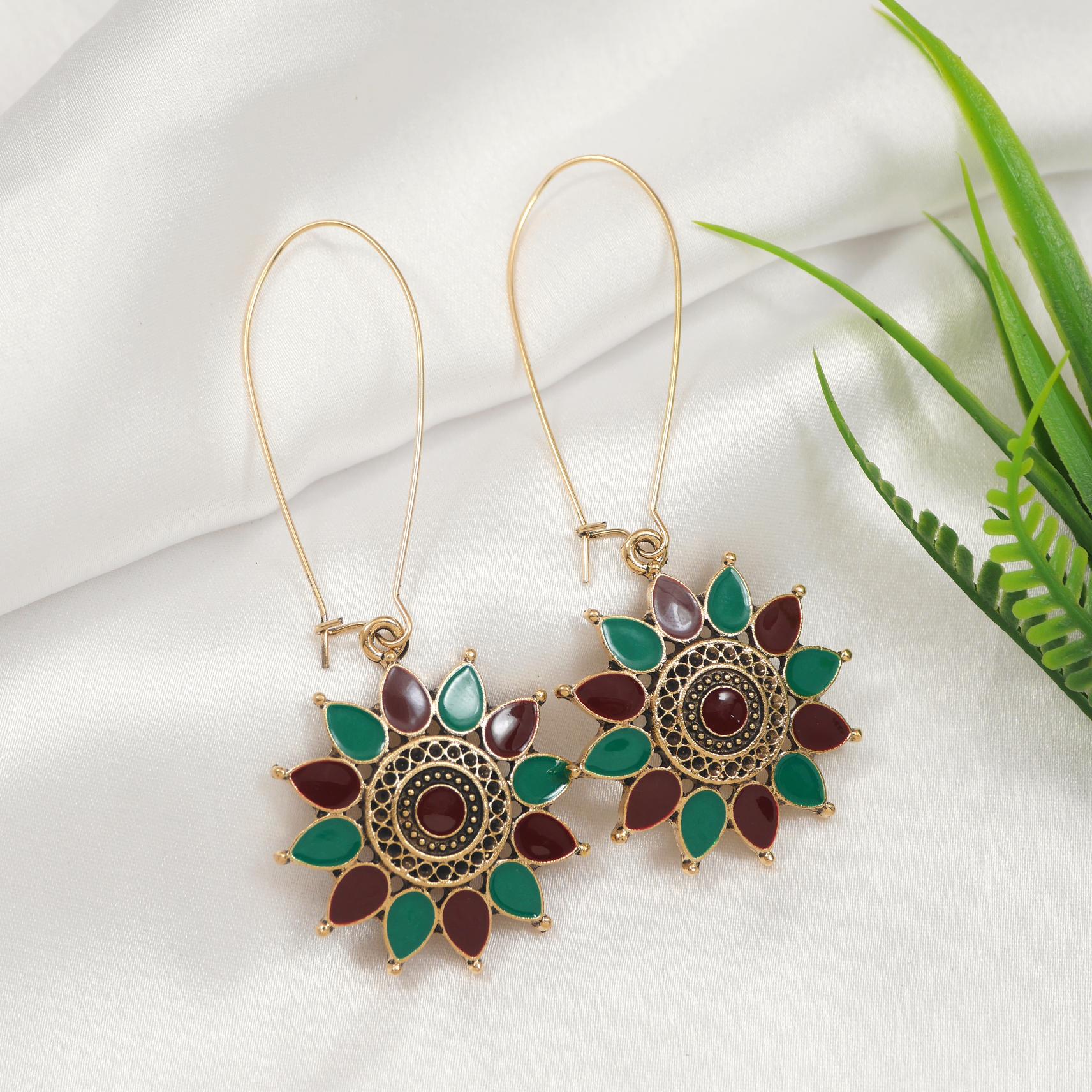 Antique Gold/Silver Plated Dual Coloured Enamel Dangler Earring