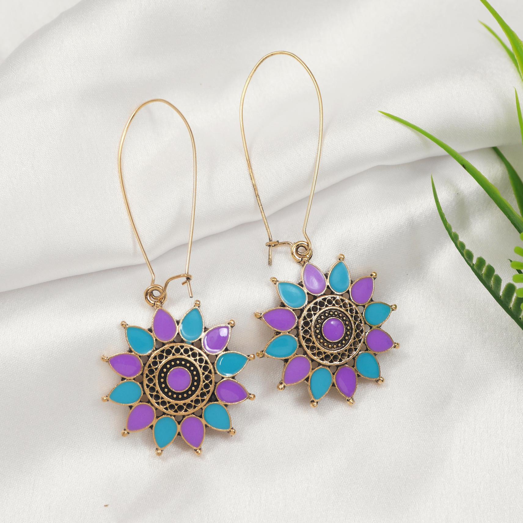 Antique Gold/Silver Plated Dual Coloured Enamel Dangler Earring