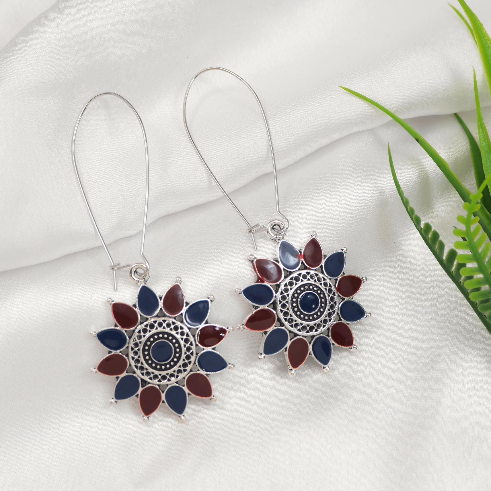 Antique Gold/Silver Plated Dual Coloured Enamel Dangler Earring