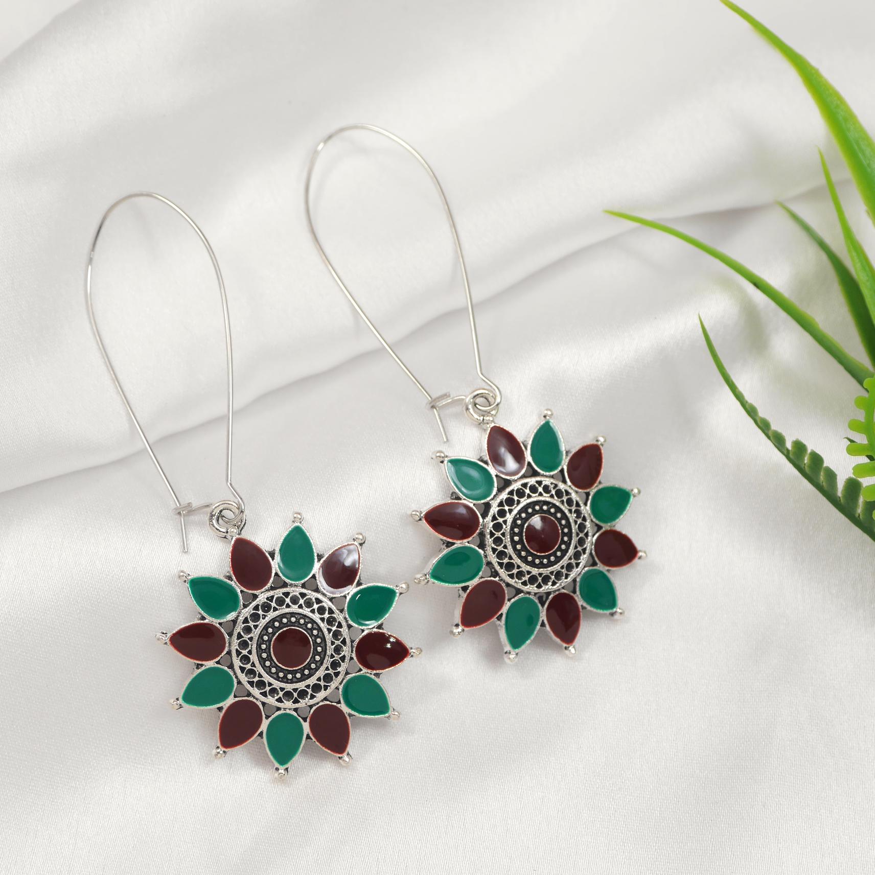 Antique Gold/Silver Plated Dual Coloured Enamel Dangler Earring