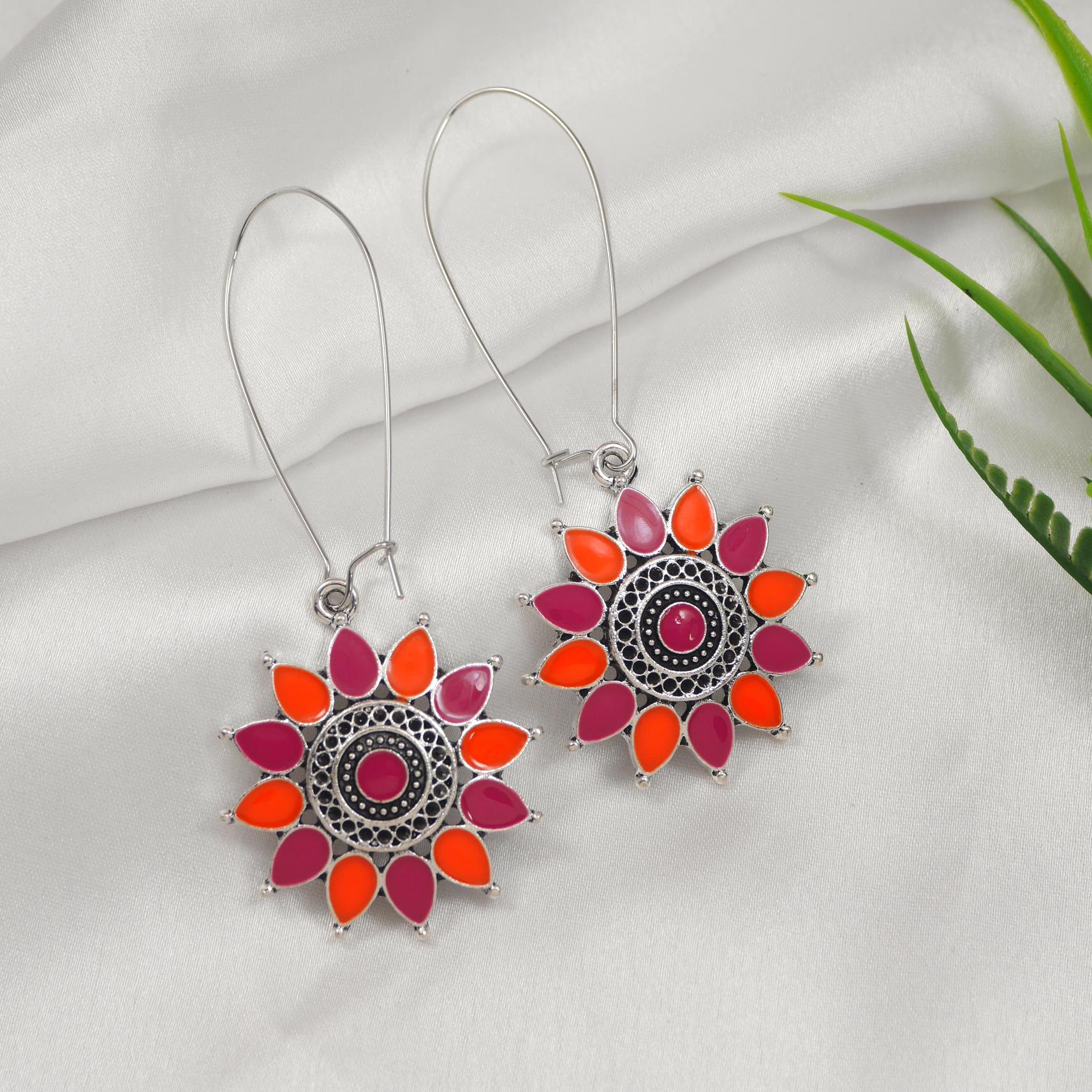 Antique Gold/Silver Plated Dual Coloured Enamel Dangler Earring