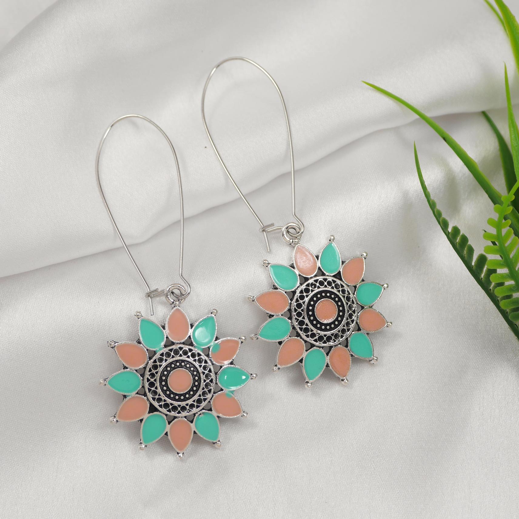 Antique Gold/Silver Plated Dual Coloured Enamel Dangler Earring