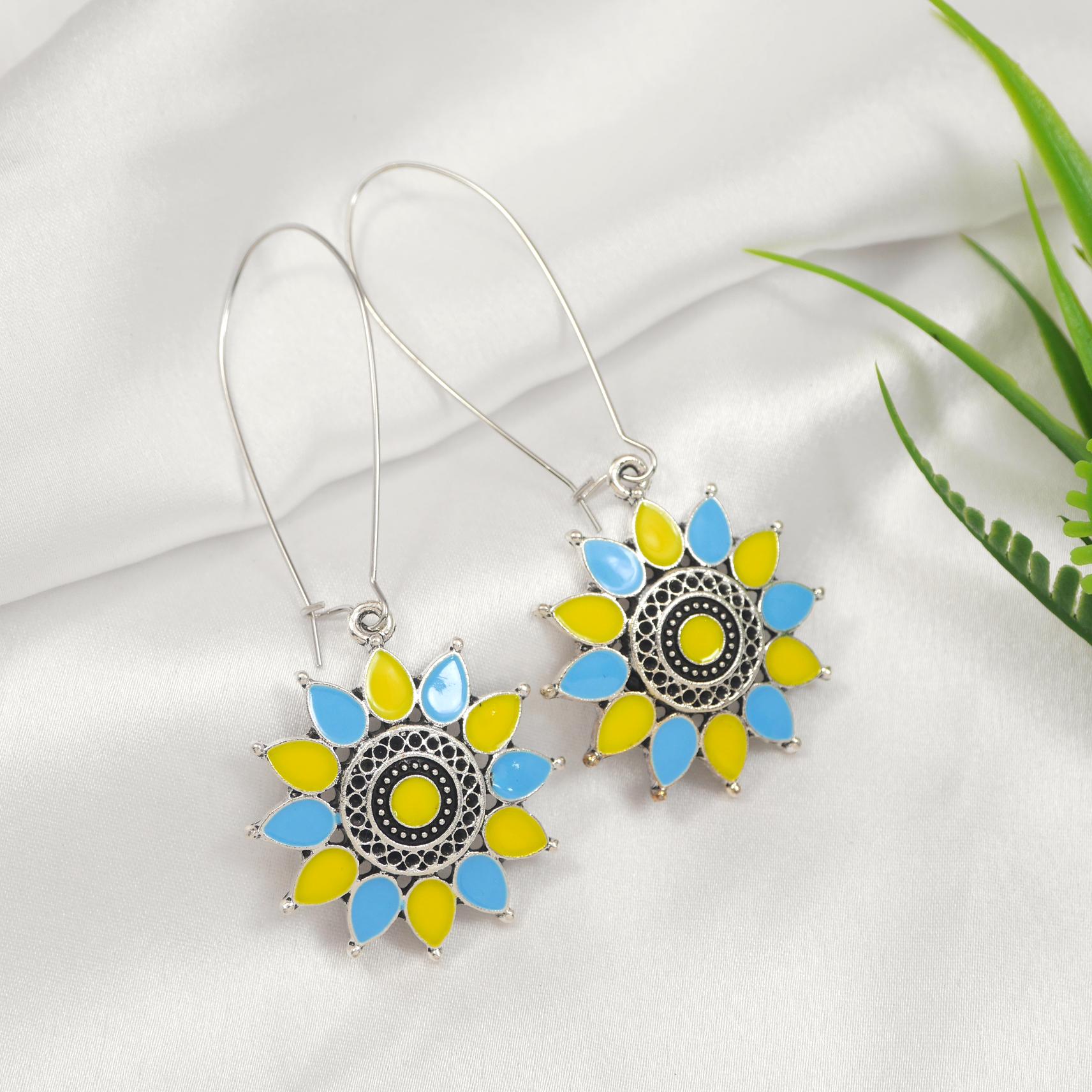 Antique Gold/Silver Plated Dual Coloured Enamel Dangler Earring