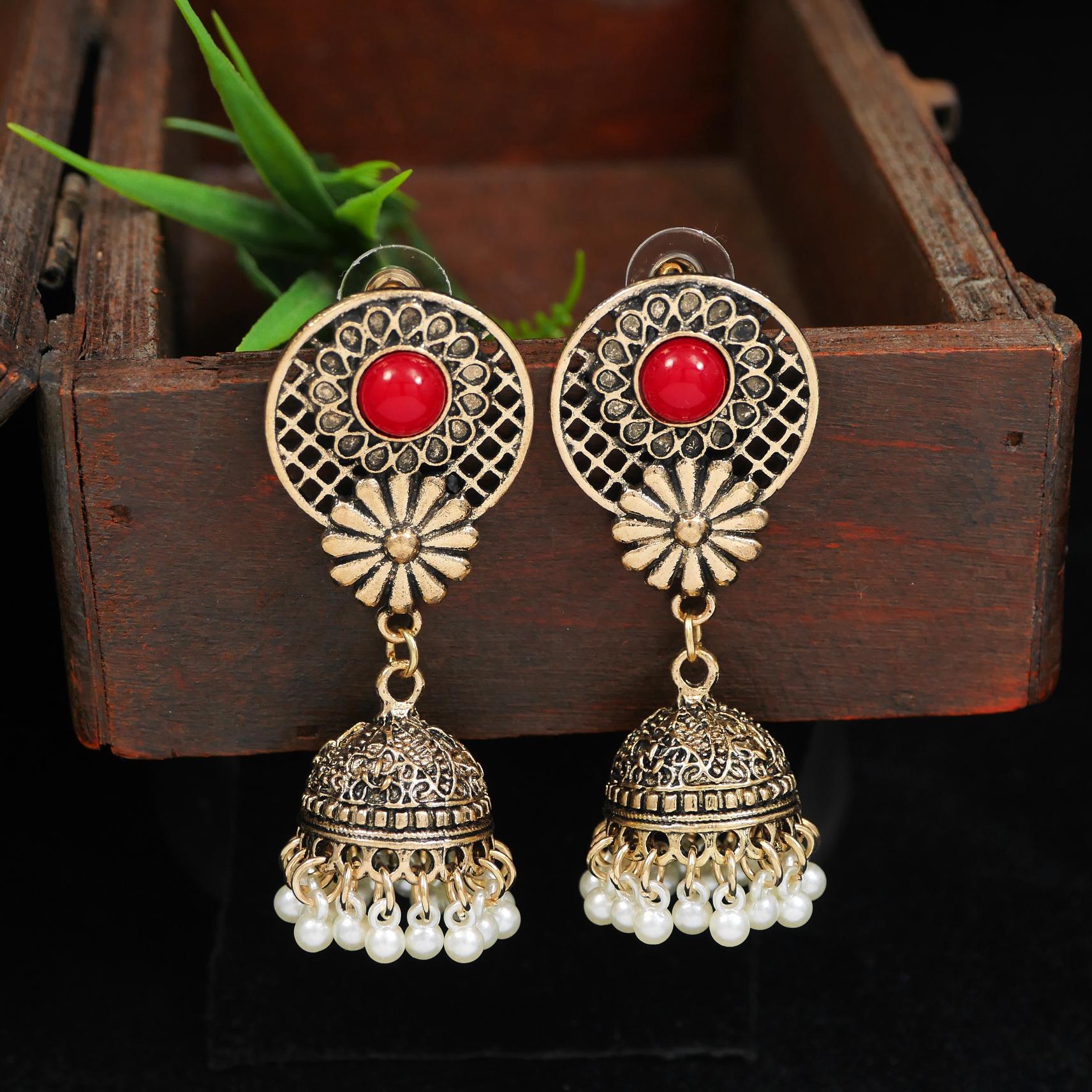Antique Gold/Silver Plated Dual Coloured Enamel Dangler Earring