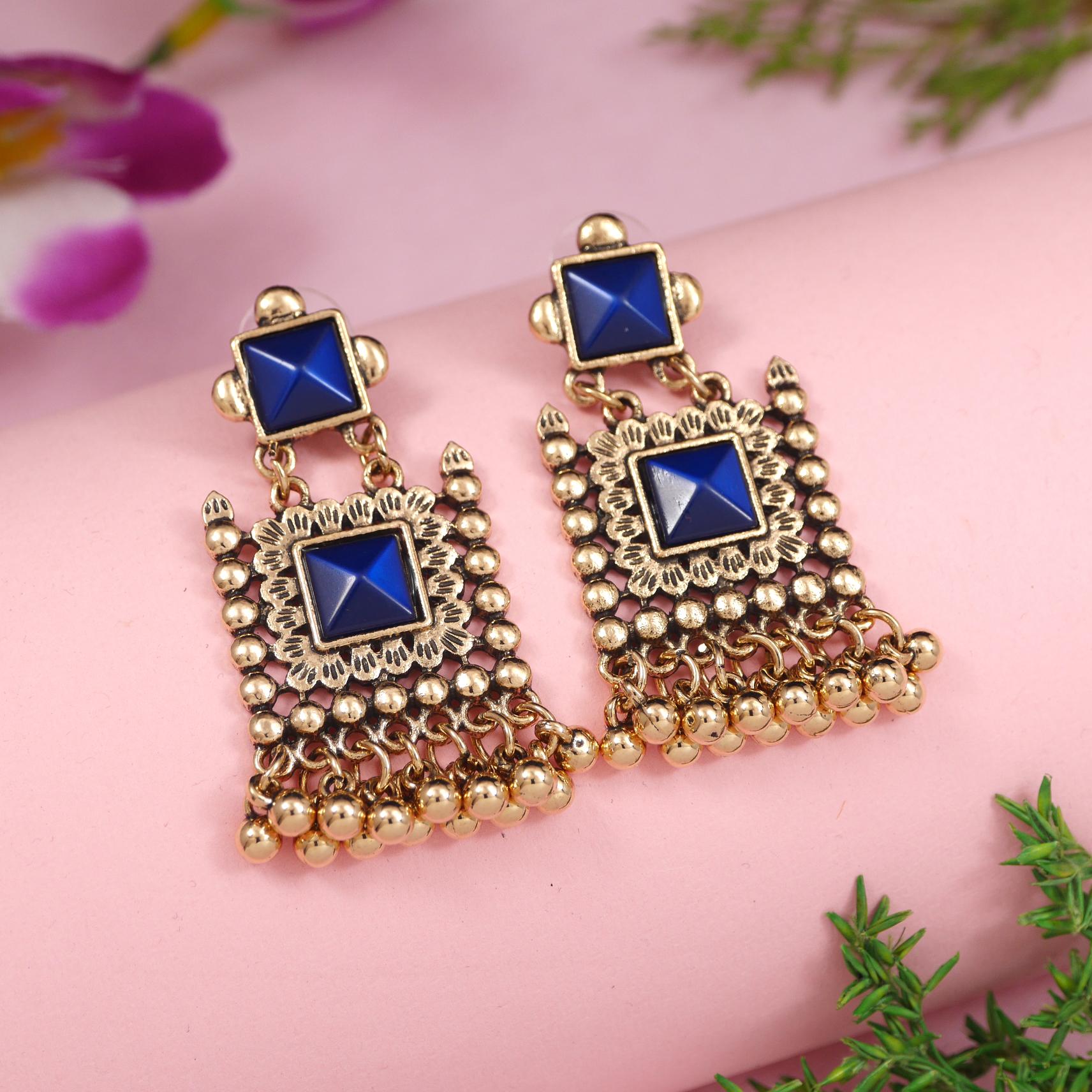 Antique Gold/Silver Plated Dual Coloured Enamel Dangler Earring