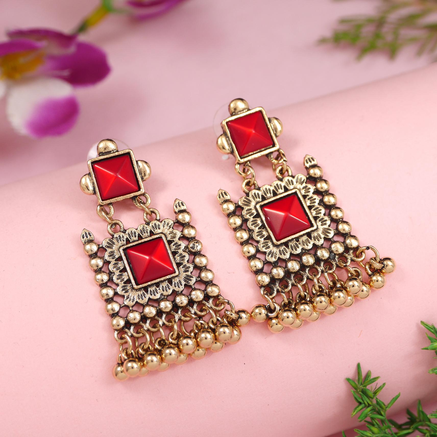 Antique Gold/Silver Plated Dual Coloured Enamel Dangler Earring