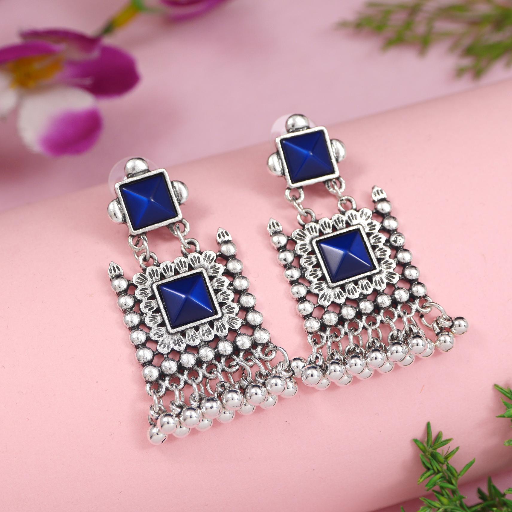 Antique Gold/Silver Plated Dual Coloured Enamel Dangler Earring