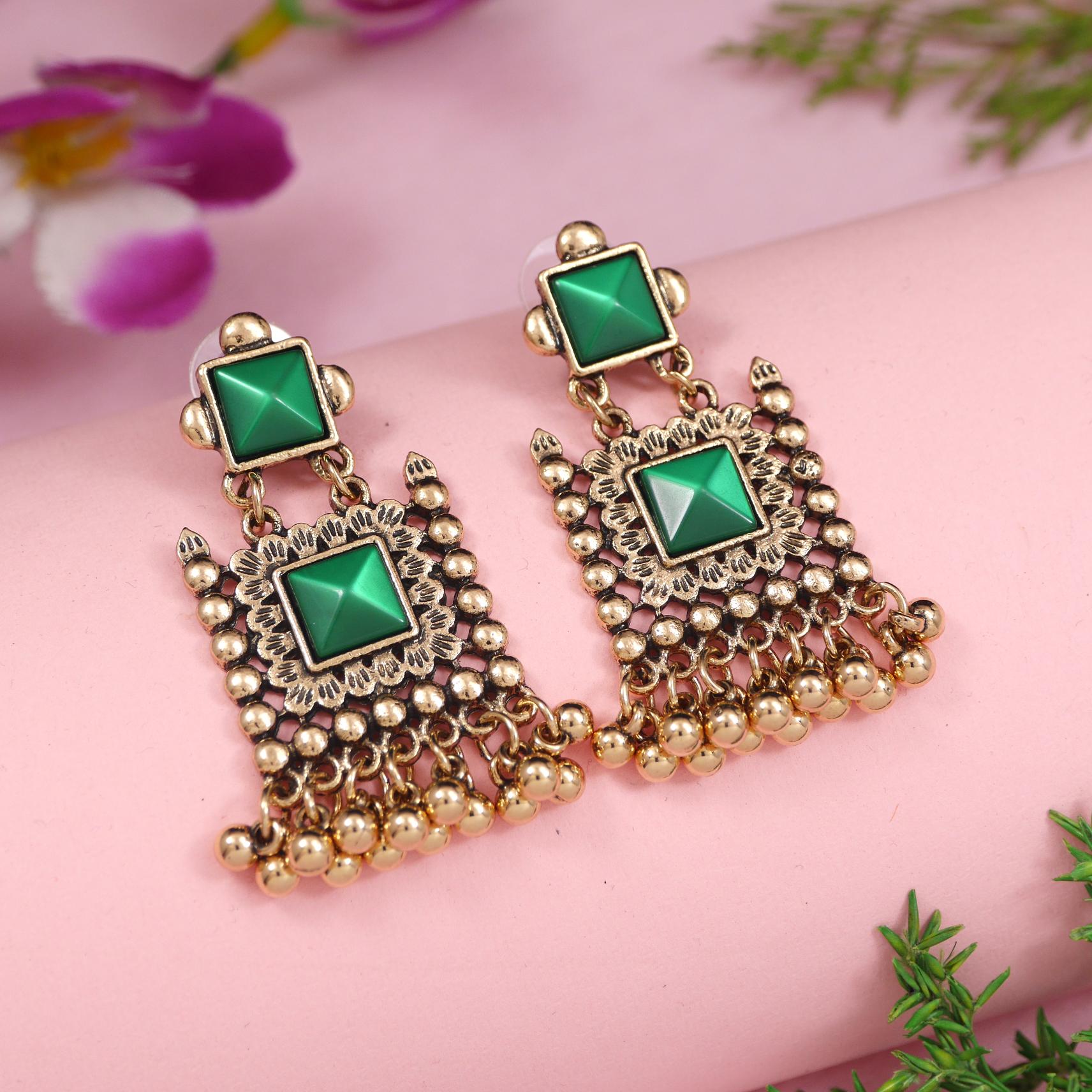 Antique Gold/Silver Plated Dual Coloured Enamel Dangler Earring