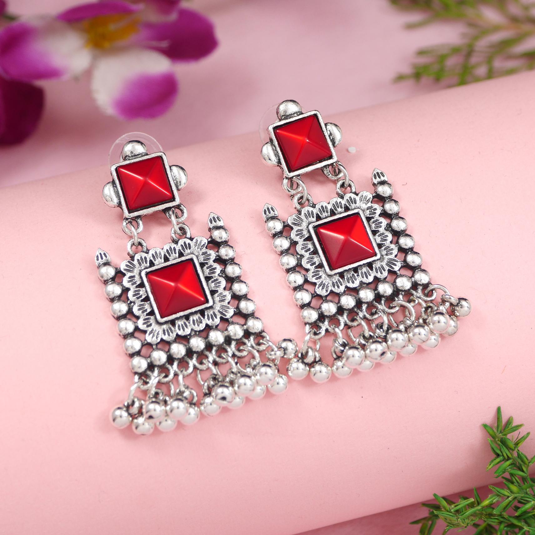 Antique Gold/Silver Plated Dual Coloured Enamel Dangler Earring