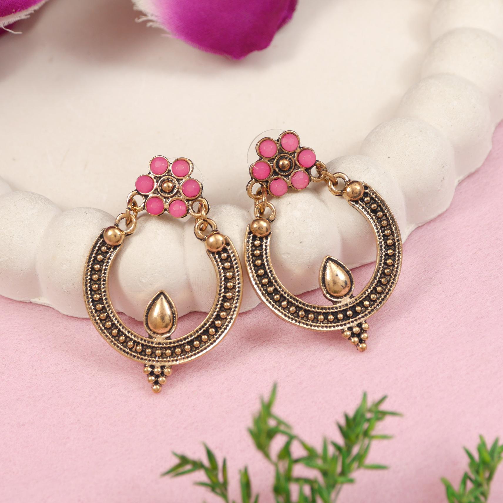 Antique Gold/Silver Plated Dual Coloured Enamel Dangler Earring