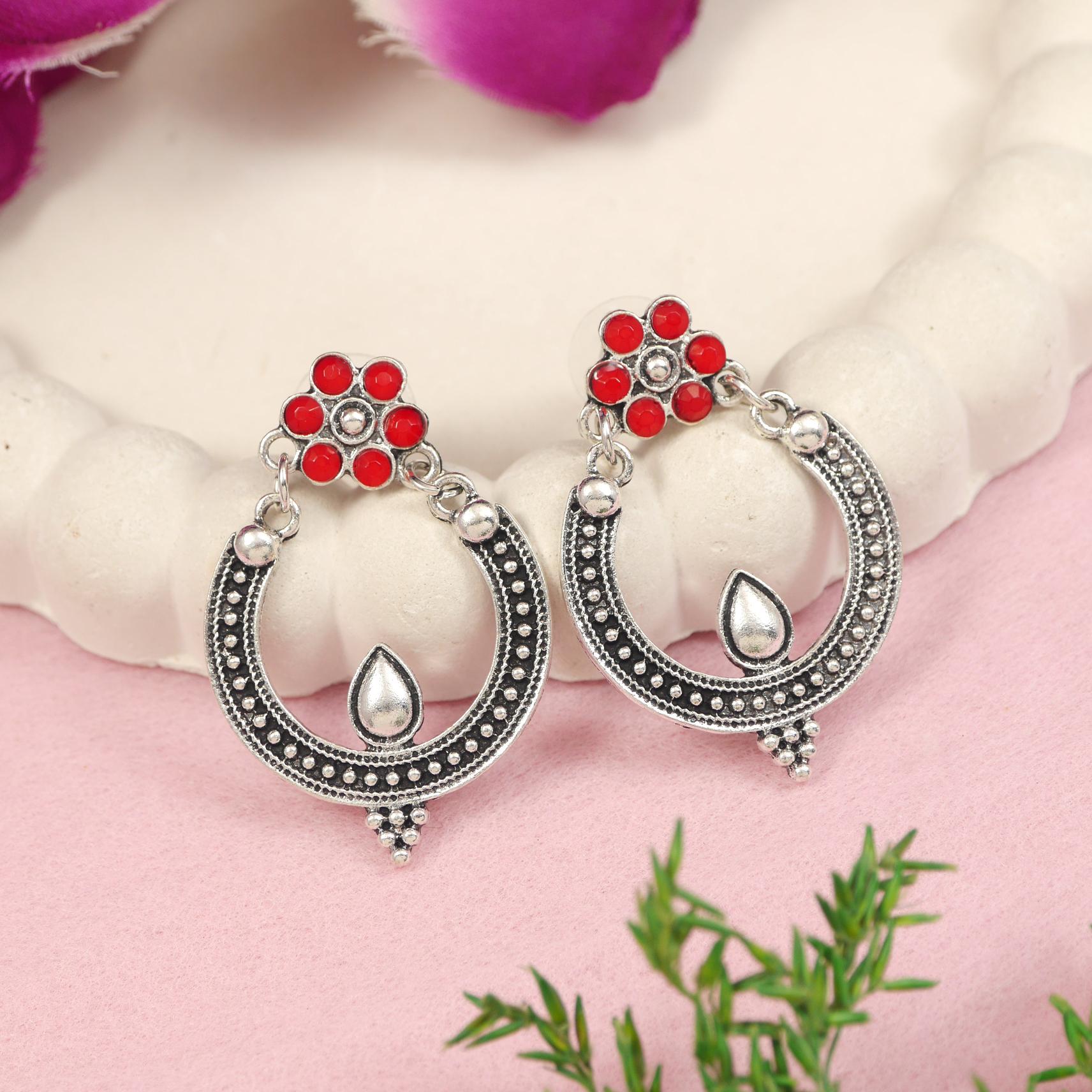 Antique Gold/Silver Plated Dual Coloured Enamel Dangler Earring