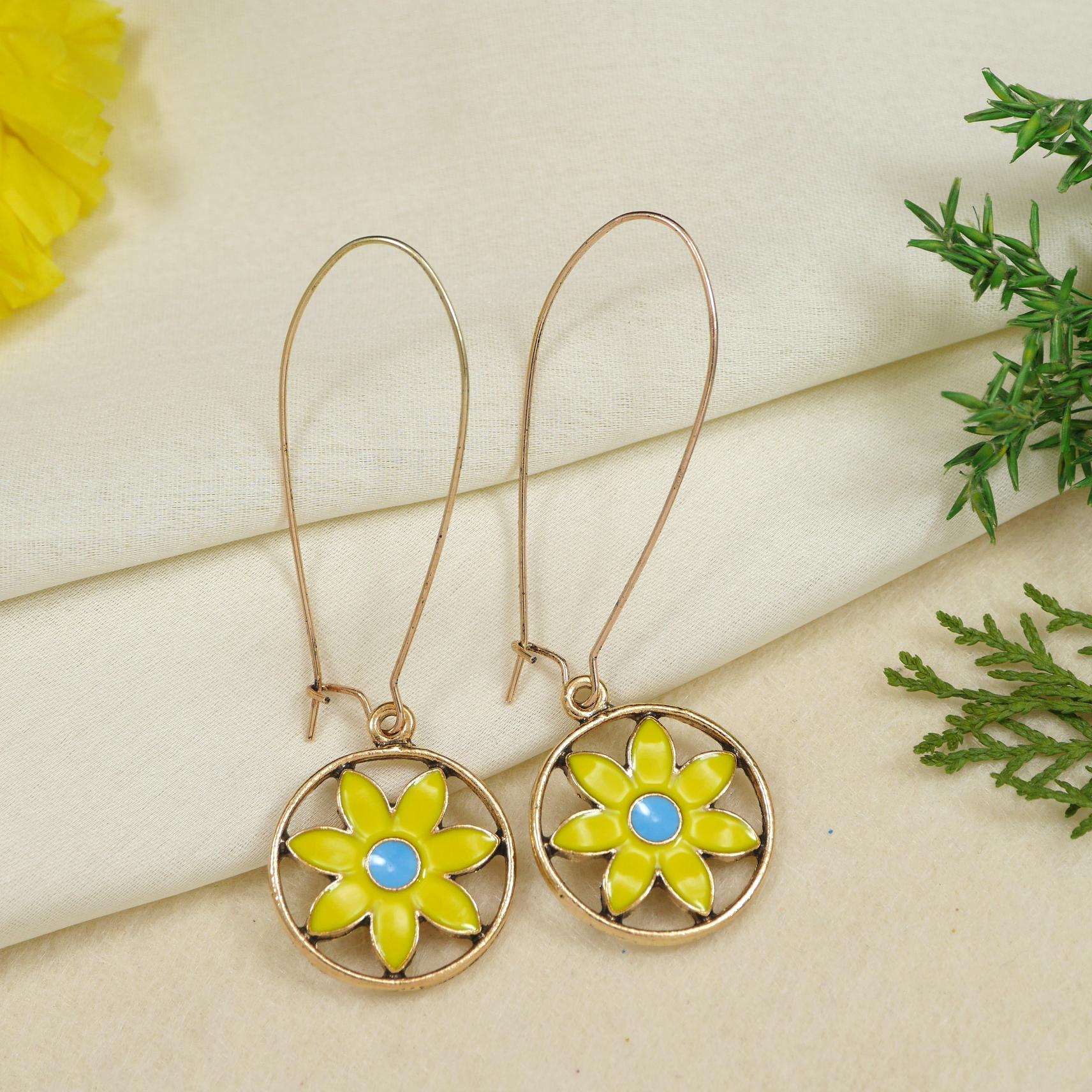 Antique Gold/Silver Plated Dual Coloured Enamel Dangler Earring