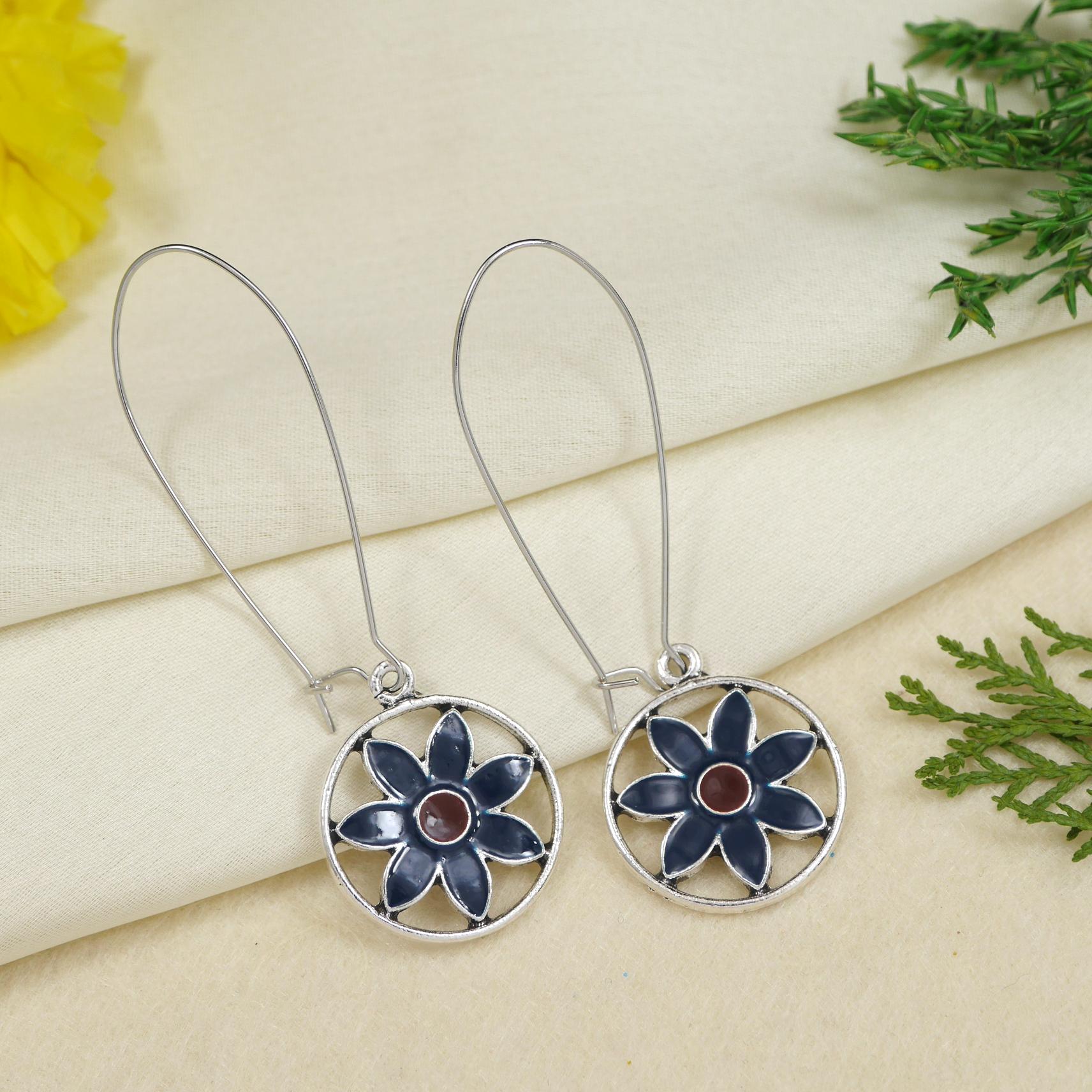 Antique Gold/Silver Plated Dual Coloured Enamel Dangler Earring