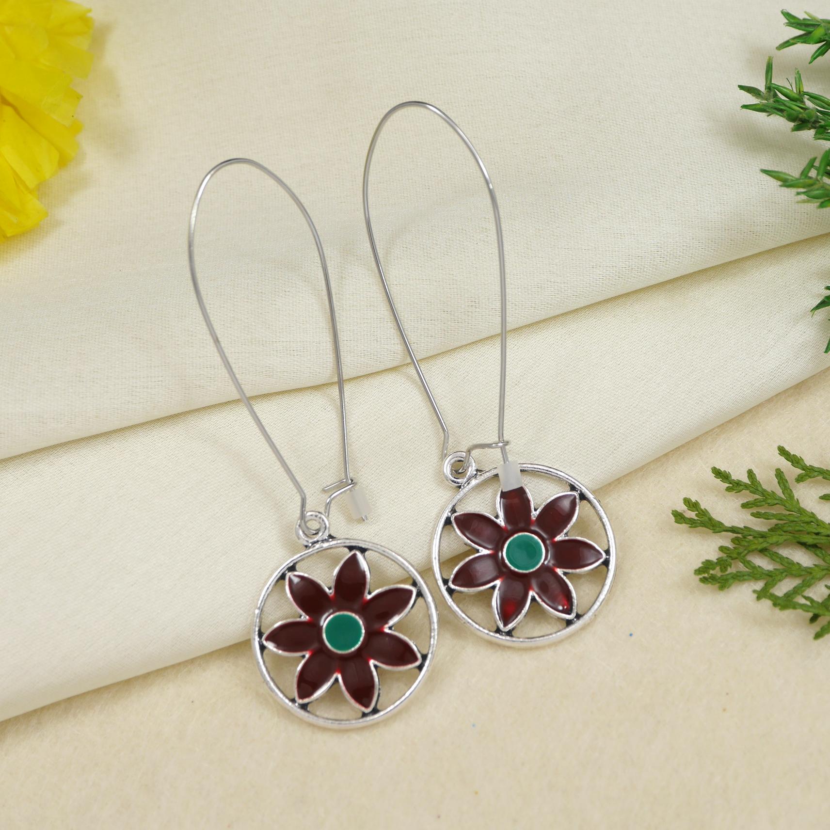 Antique Gold/Silver Plated Dual Coloured Enamel Dangler Earring