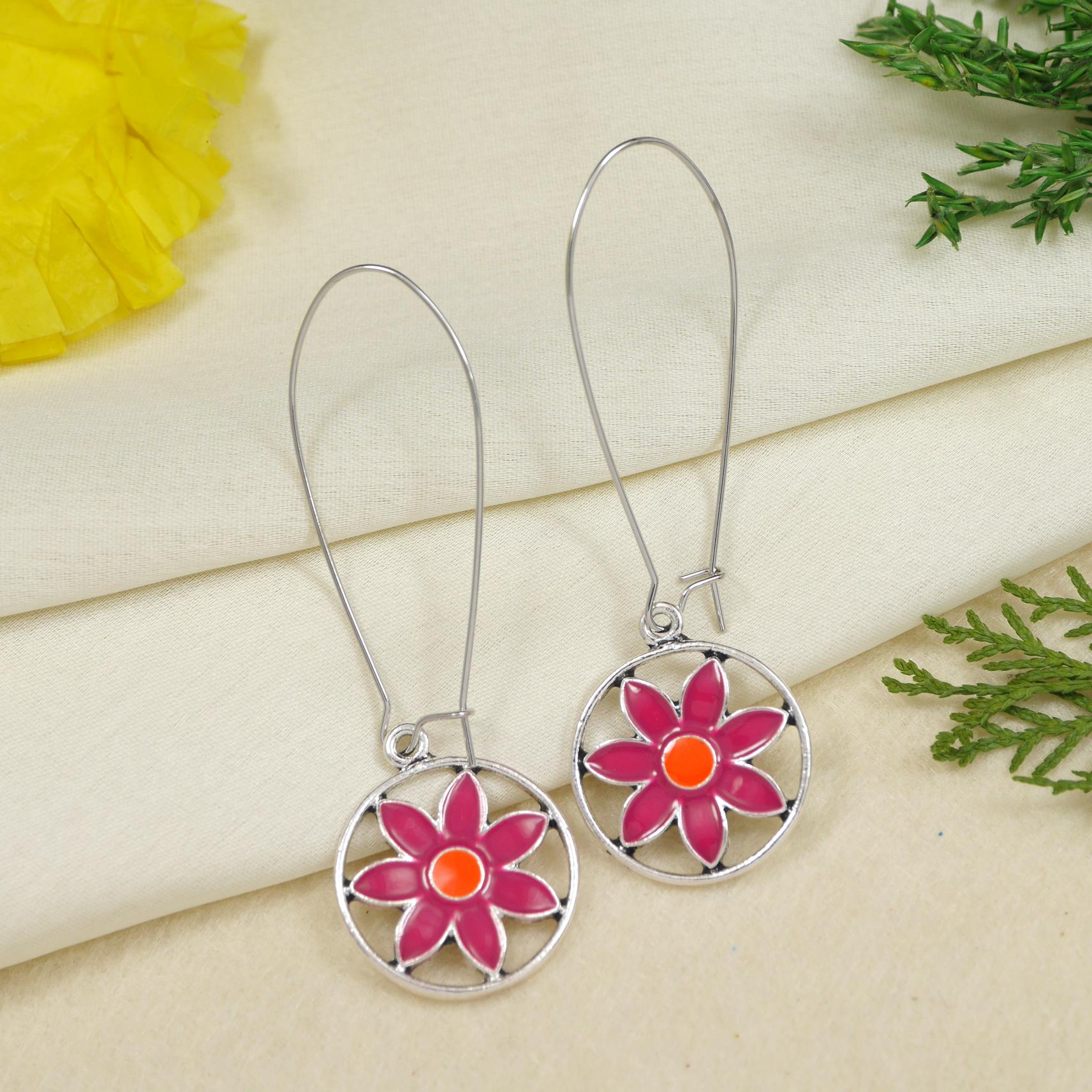 Antique Gold/Silver Plated Dual Coloured Enamel Dangler Earring