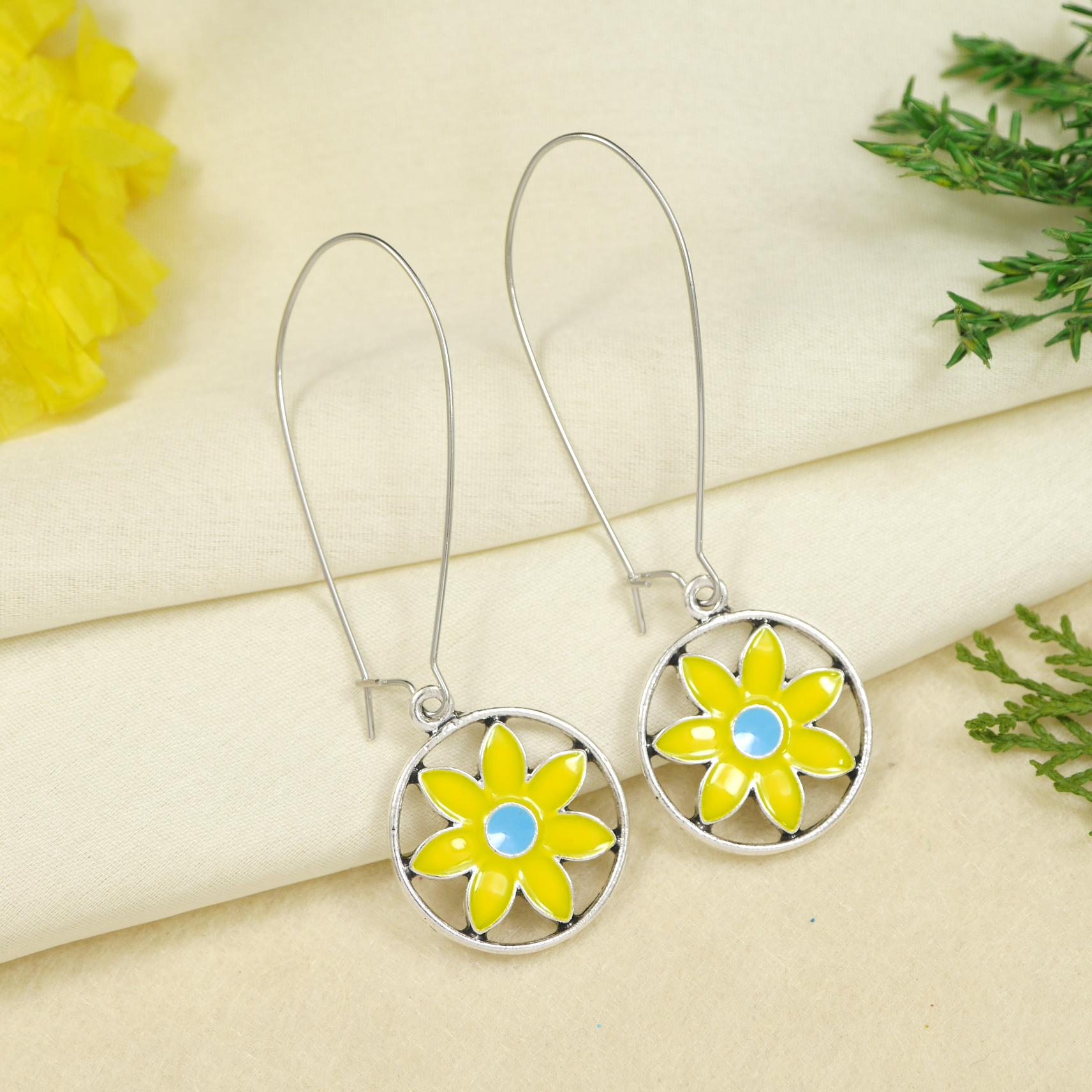 Antique Gold/Silver Plated Dual Coloured Enamel Dangler Earring
