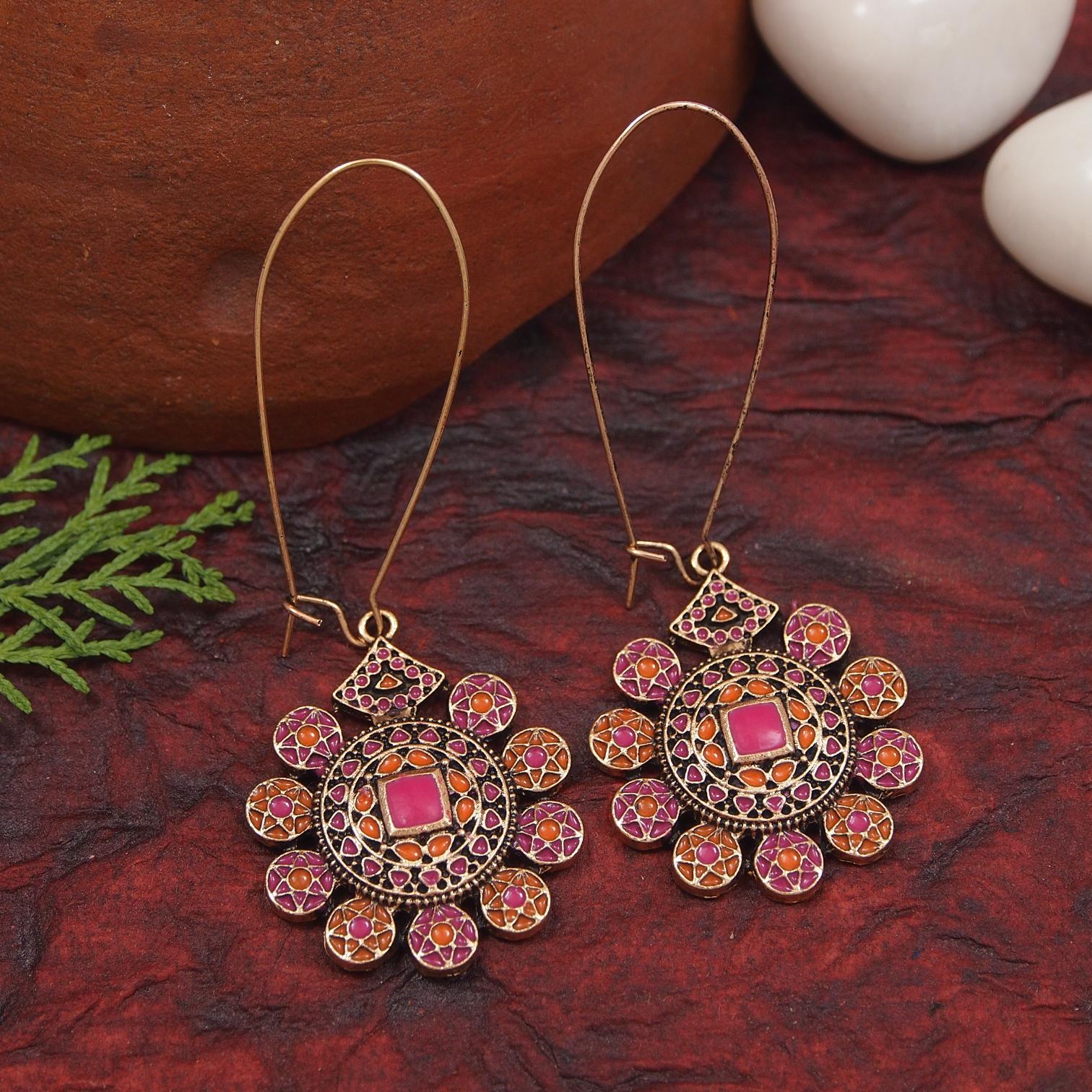 Antique Gold/Silver Plated Dual Coloured Enamel Dangler Earring