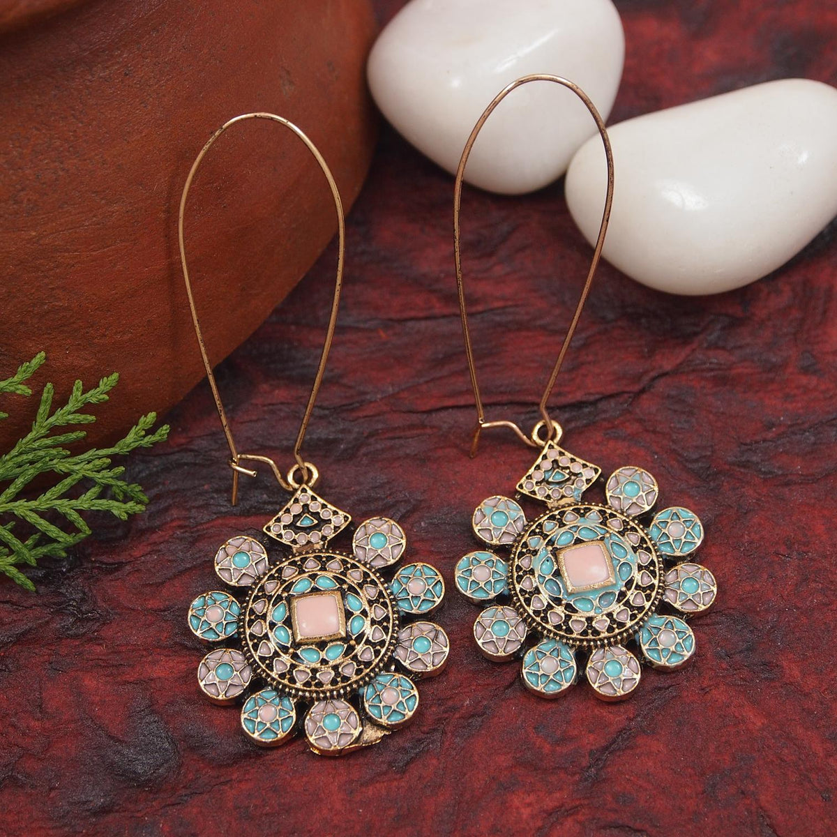 Antique Gold/Silver Plated Dual Coloured Enamel Dangler Earring