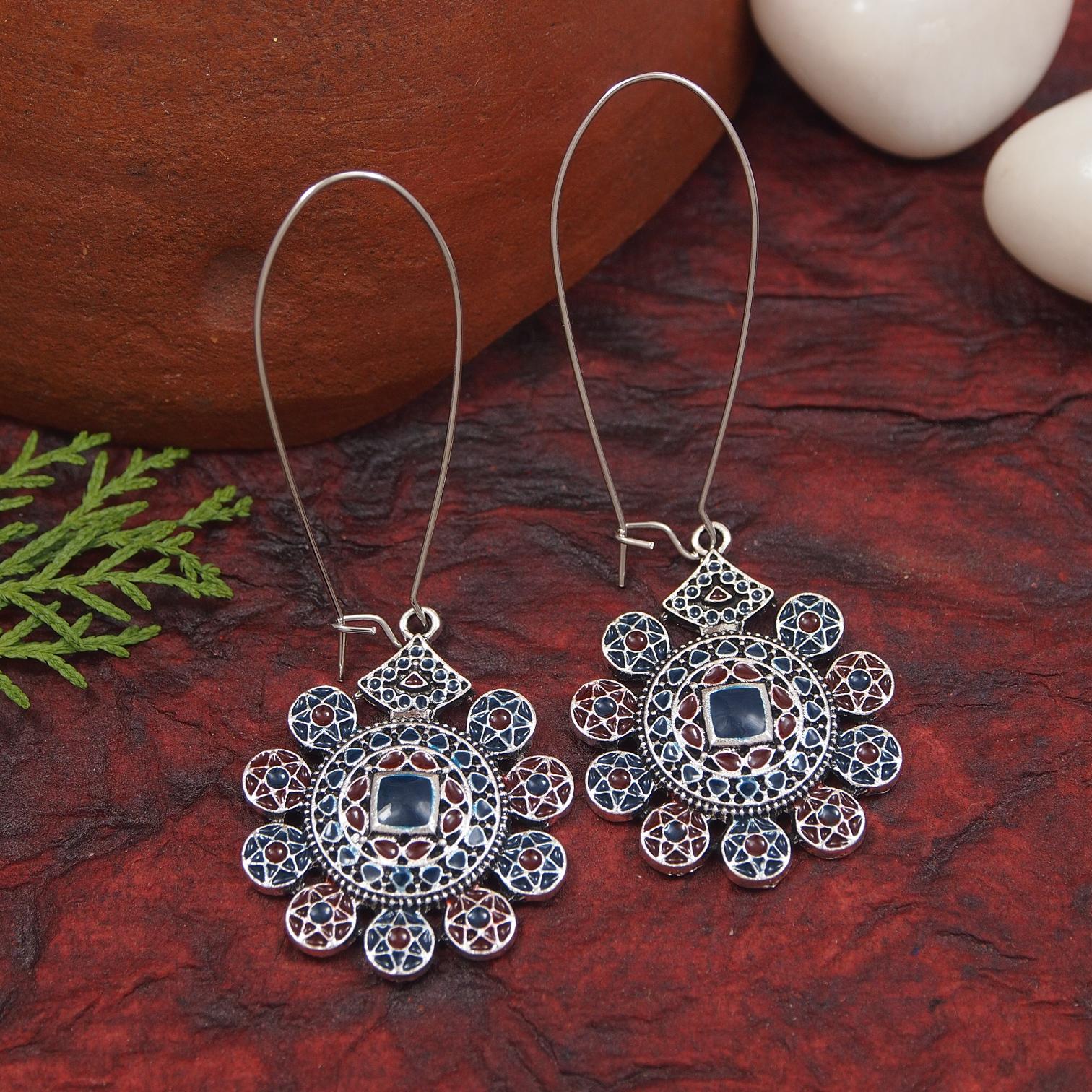 Antique Gold/Silver Plated Dual Coloured Enamel Dangler Earring