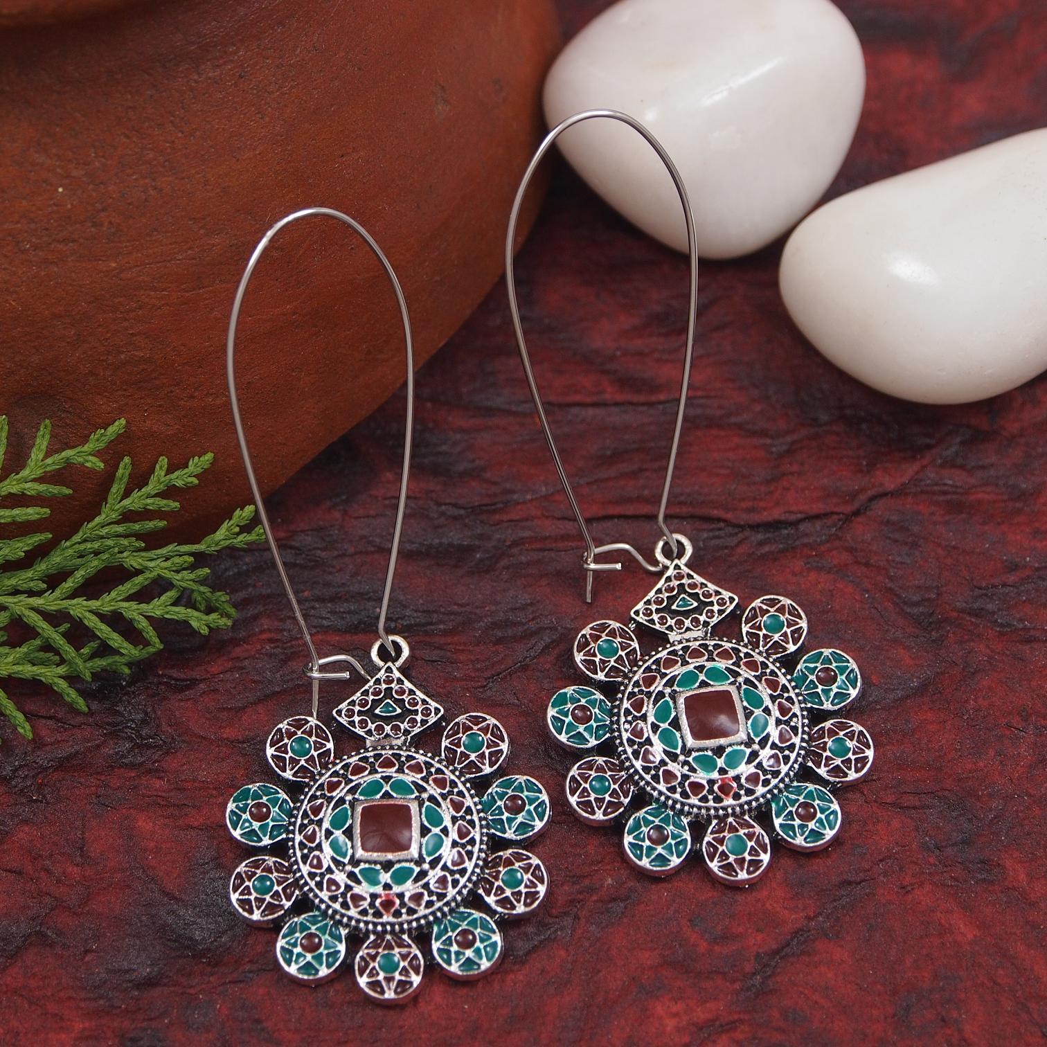 Antique Gold/Silver Plated Dual Coloured Enamel Dangler Earring