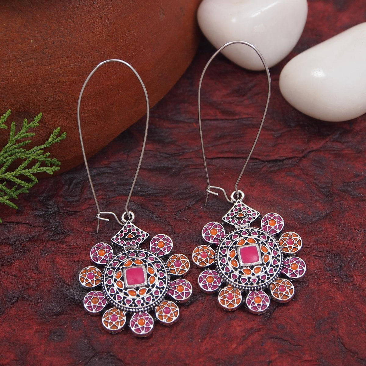 Antique Gold/Silver Plated Dual Coloured Enamel Dangler Earring