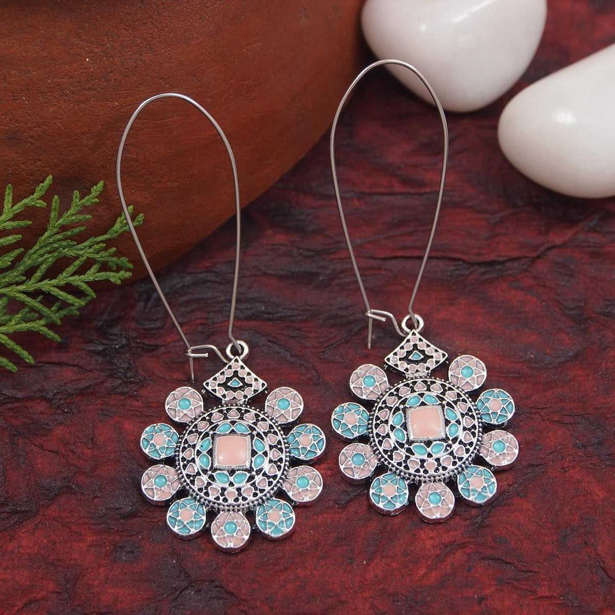 Mosaic Garden Statement An Antique Gold/Silver Plated Enamel Dangler Earring