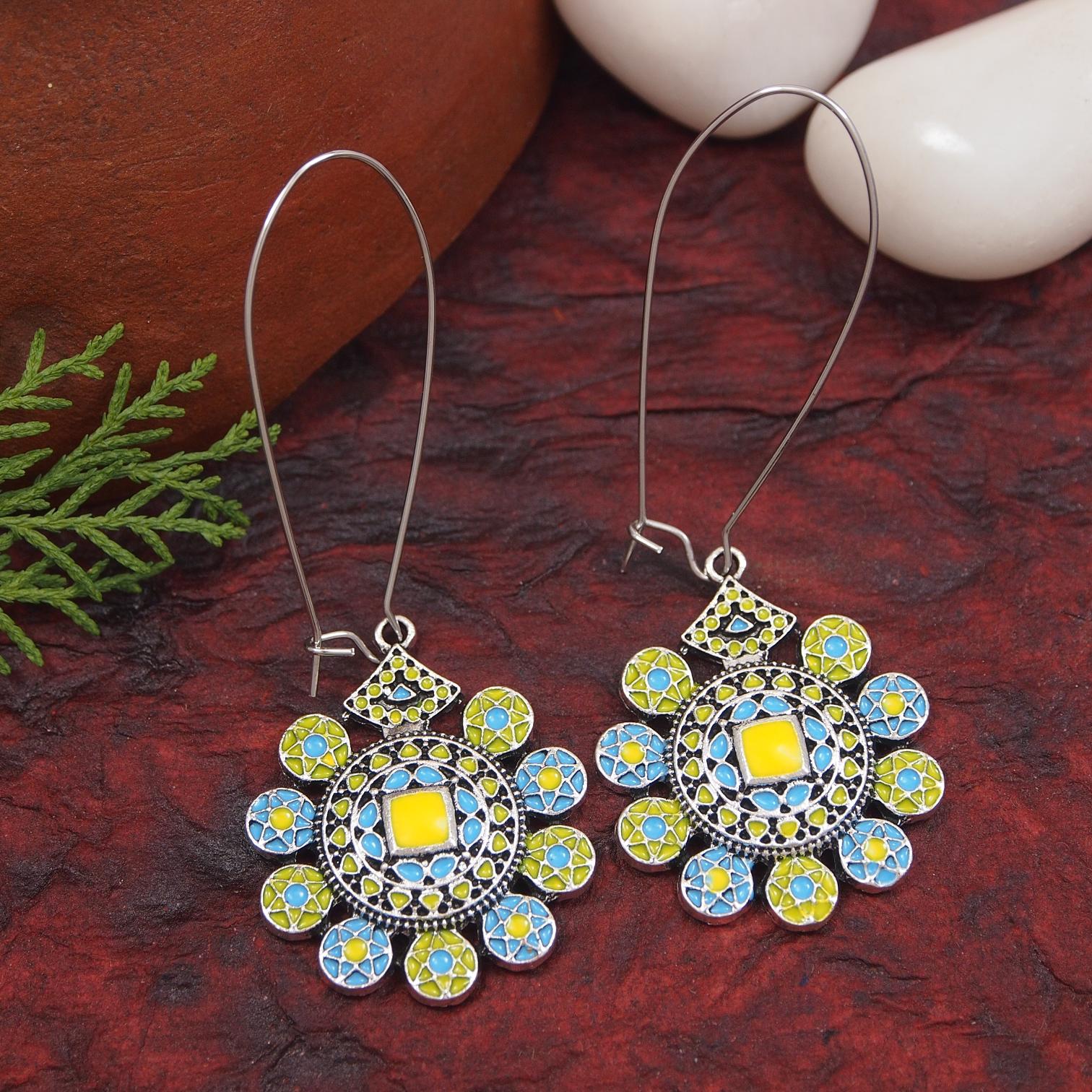 Antique Gold/Silver Plated Dual Coloured Enamel Dangler Earring