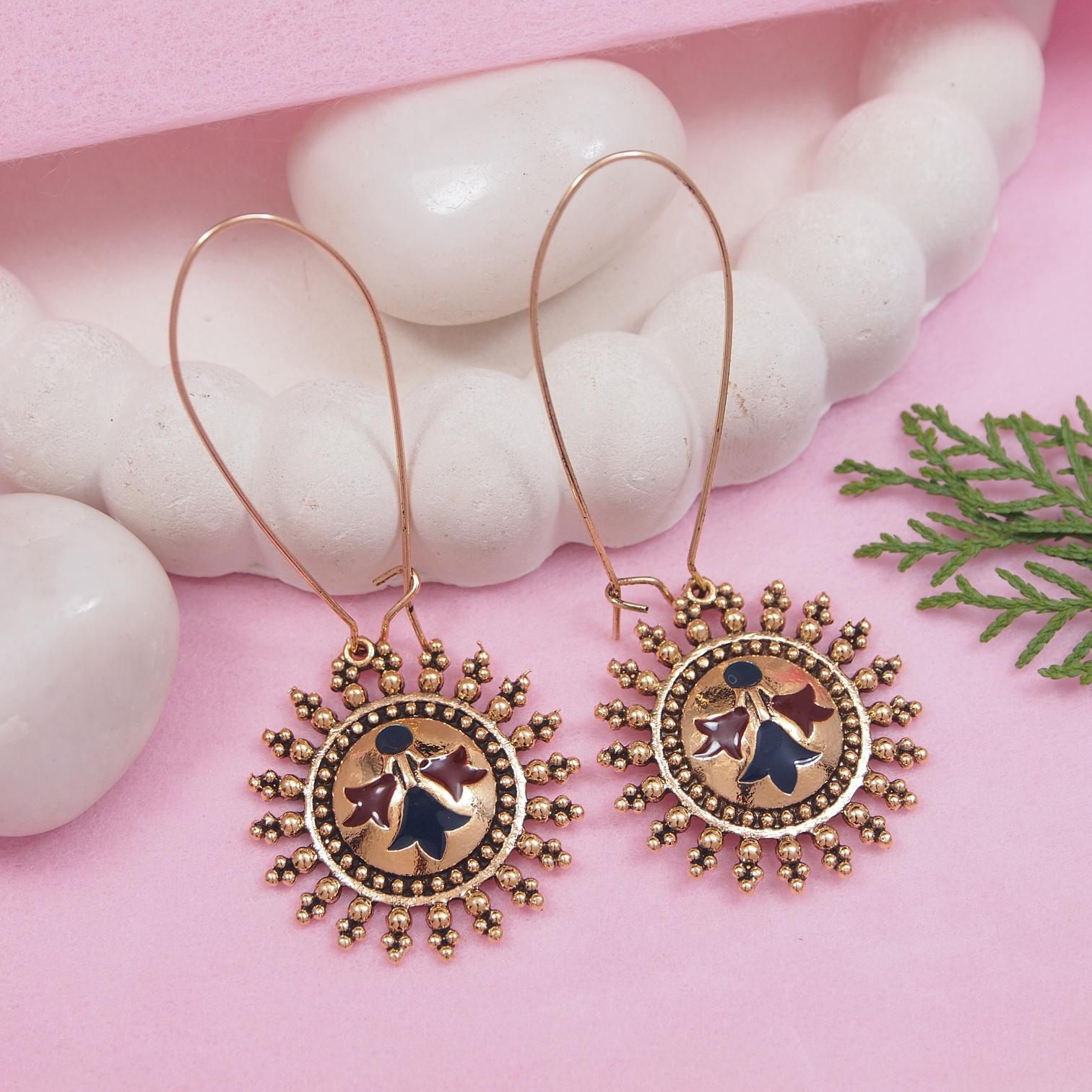 Antique Gold/Silver Plated Dual Coloured Enamel Dangler Earring