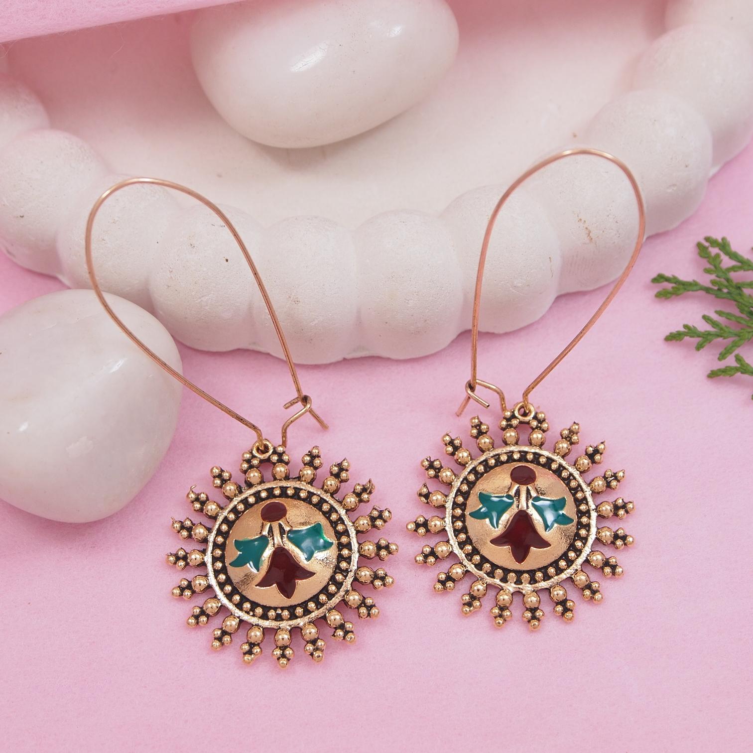 Antique Gold/Silver Plated Dual Coloured Enamel Dangler Earring