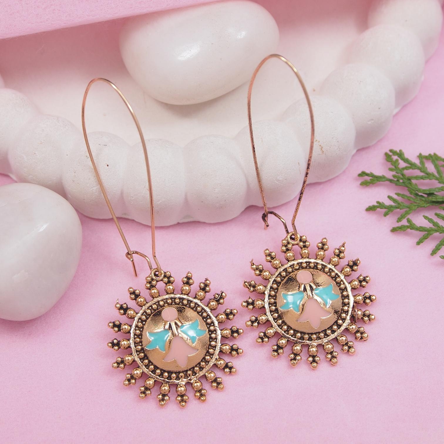 Antique Gold/Silver Plated Dual Coloured Enamel Dangler Earring