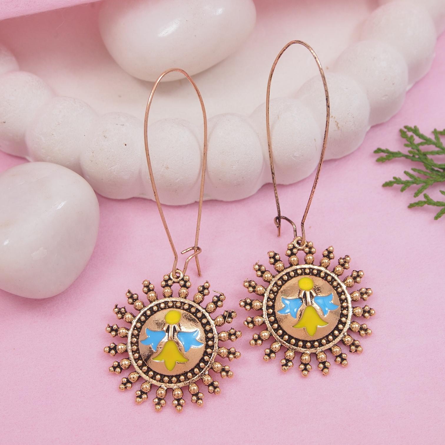 Antique Gold/Silver Plated Dual Coloured Enamel Dangler Earring