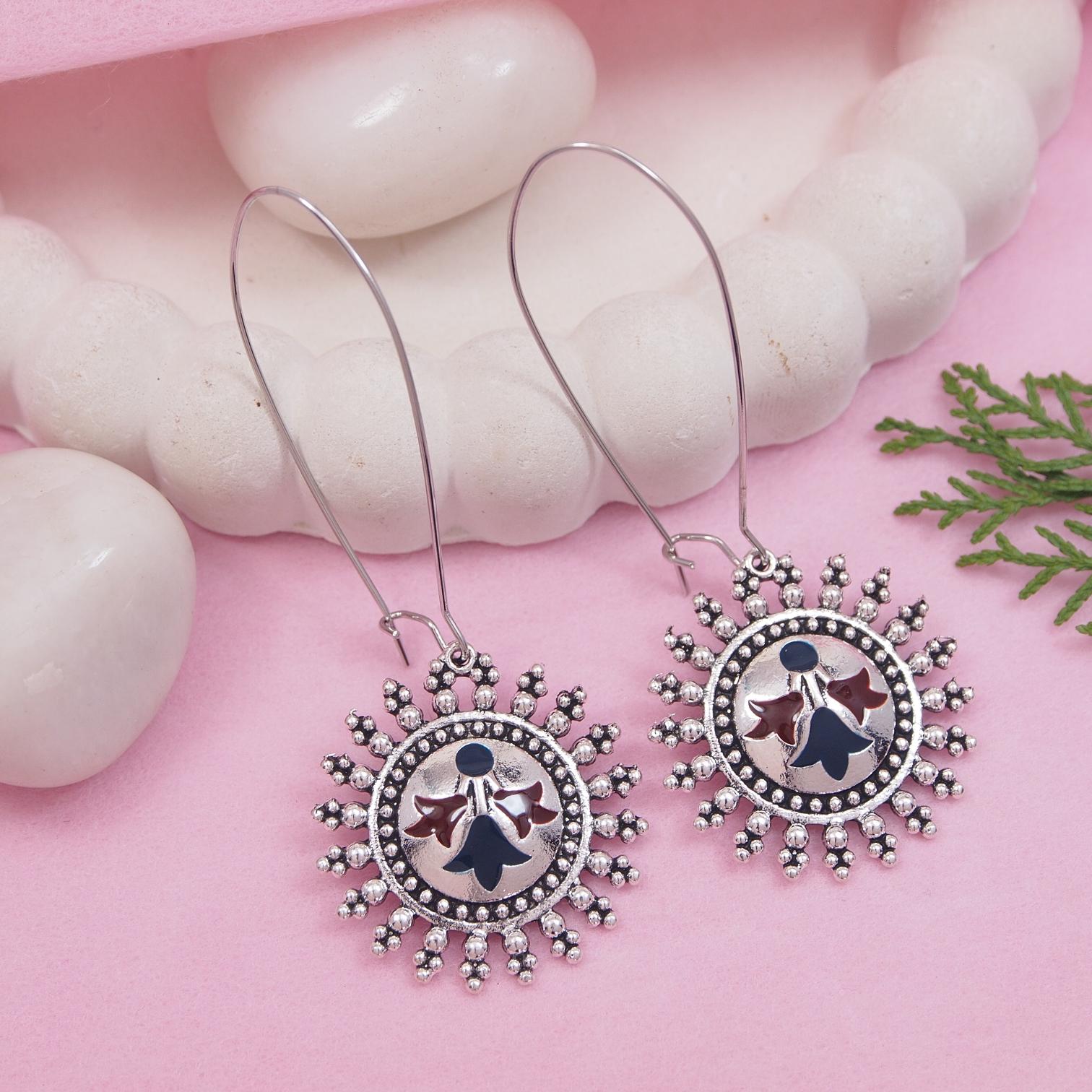 Antique Gold/Silver Plated Dual Coloured Enamel Dangler Earring