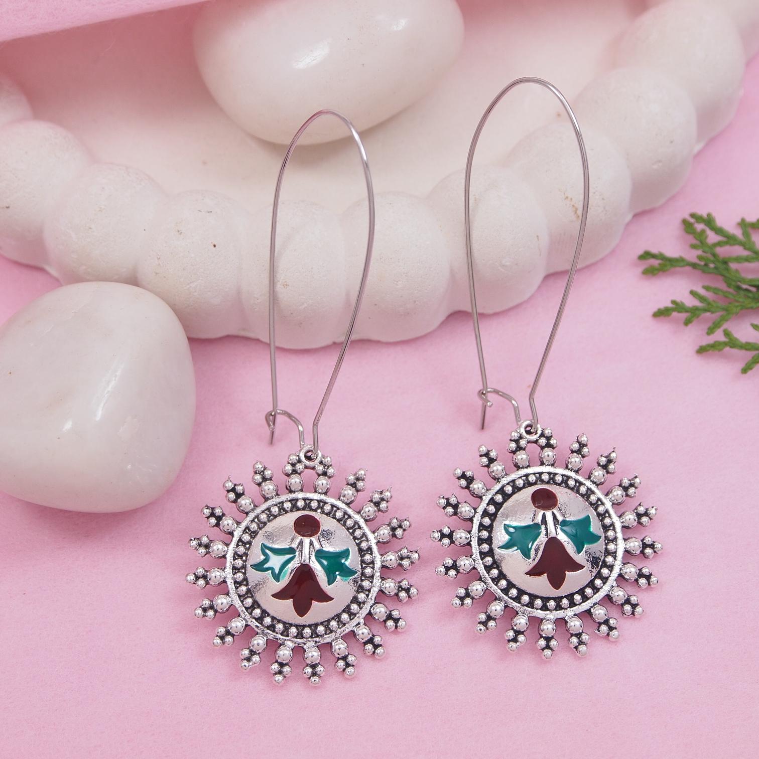 Antique Gold/Silver Plated Dual Coloured Enamel Dangler Earring