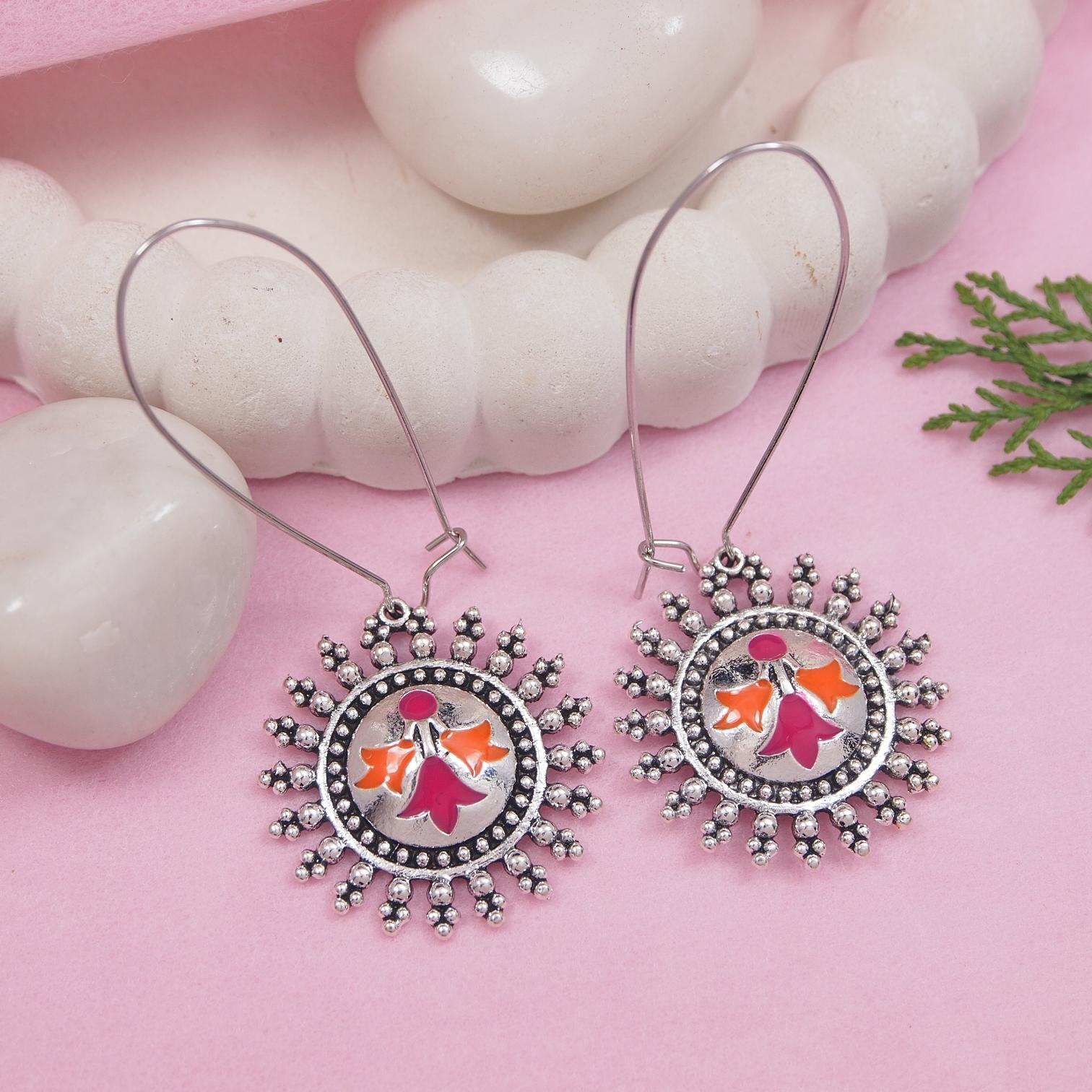 Antique Gold/Silver Plated Dual Coloured Enamel Dangler Earring