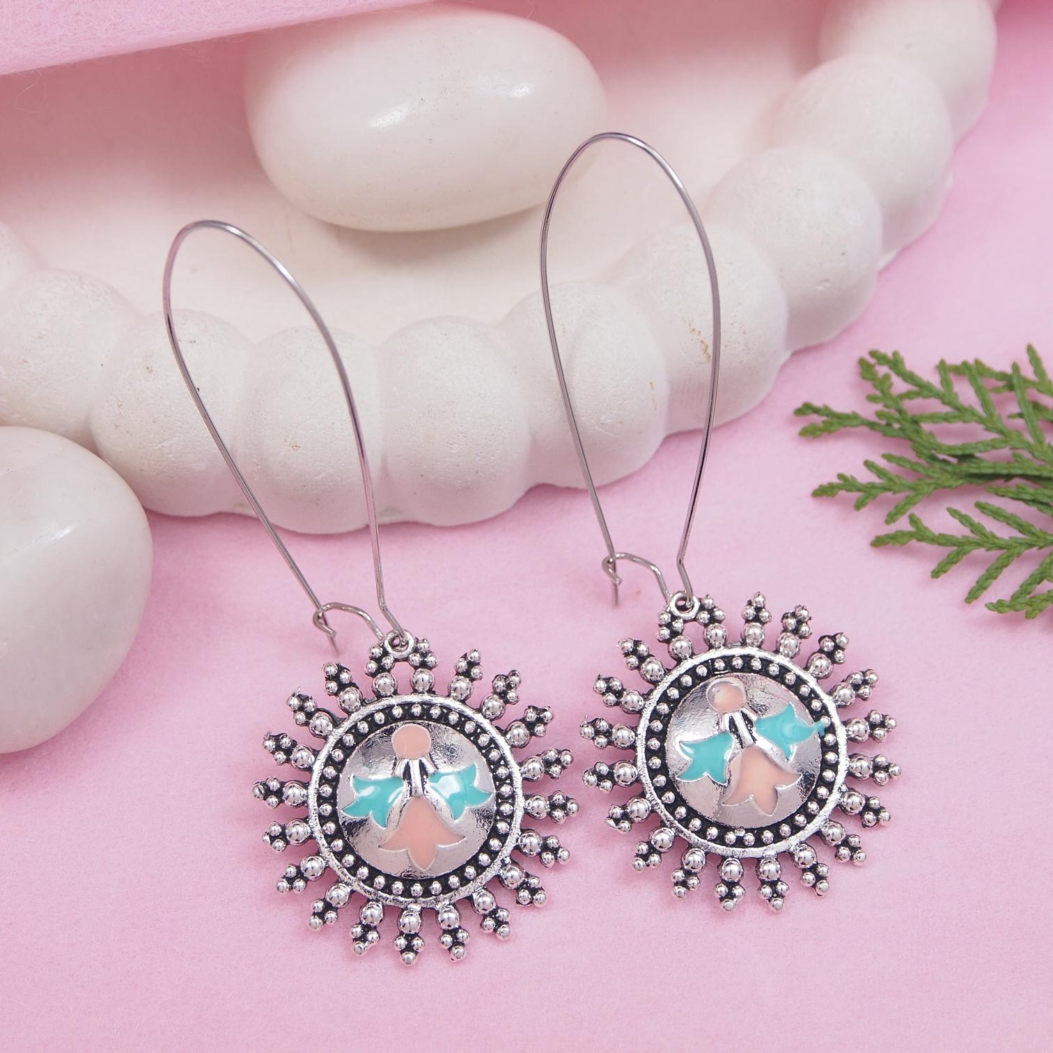 Antique Gold/Silver Plated Dual Coloured Enamel Dangler Earring