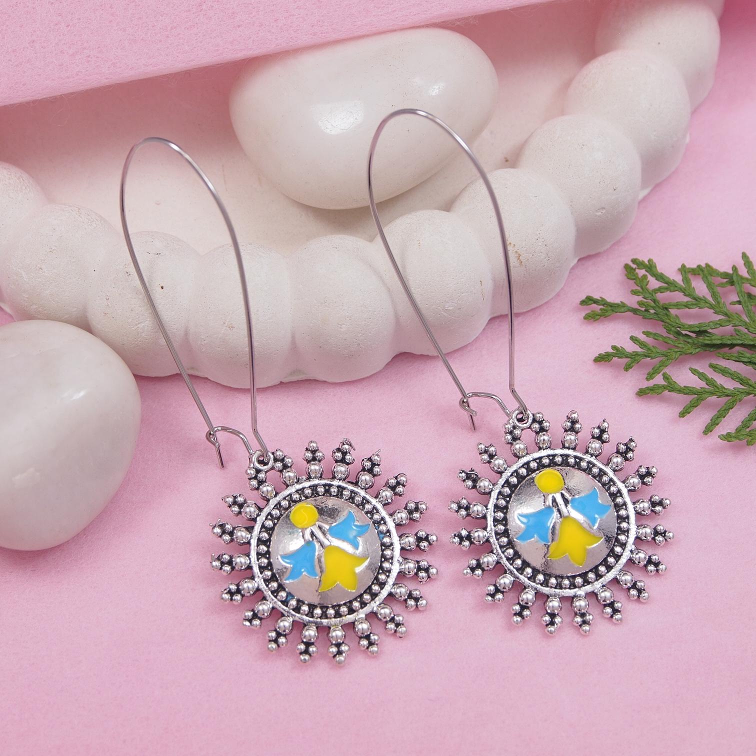 Antique Gold/Silver Plated Dual Coloured Enamel Dangler Earring