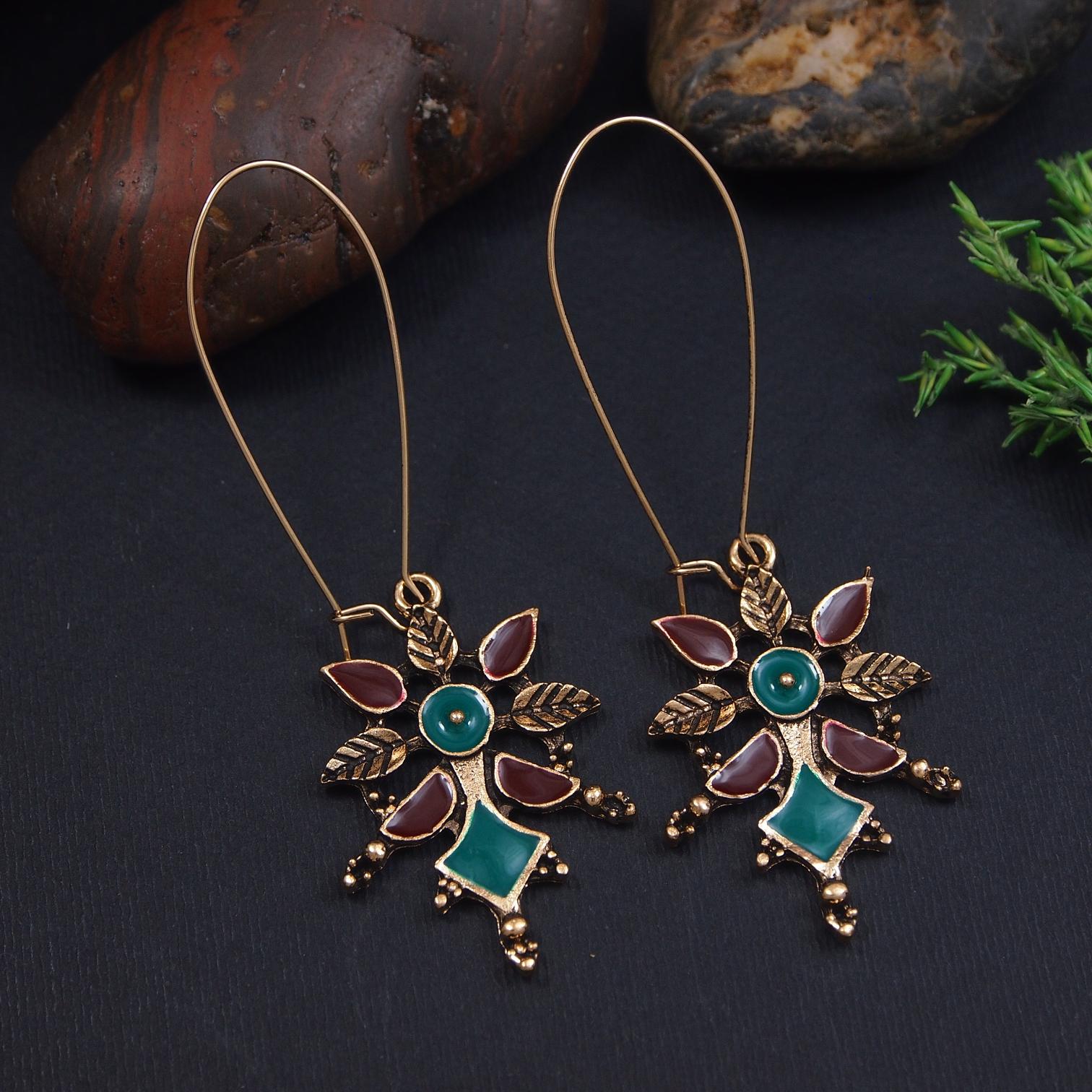 Antique Gold/Silver Plated Dual Coloured Enamel Dangler Earring