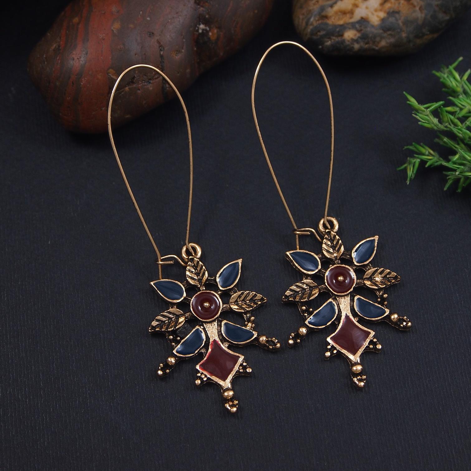 Antique Gold/Silver Plated Dual Coloured Enamel Dangler Earring