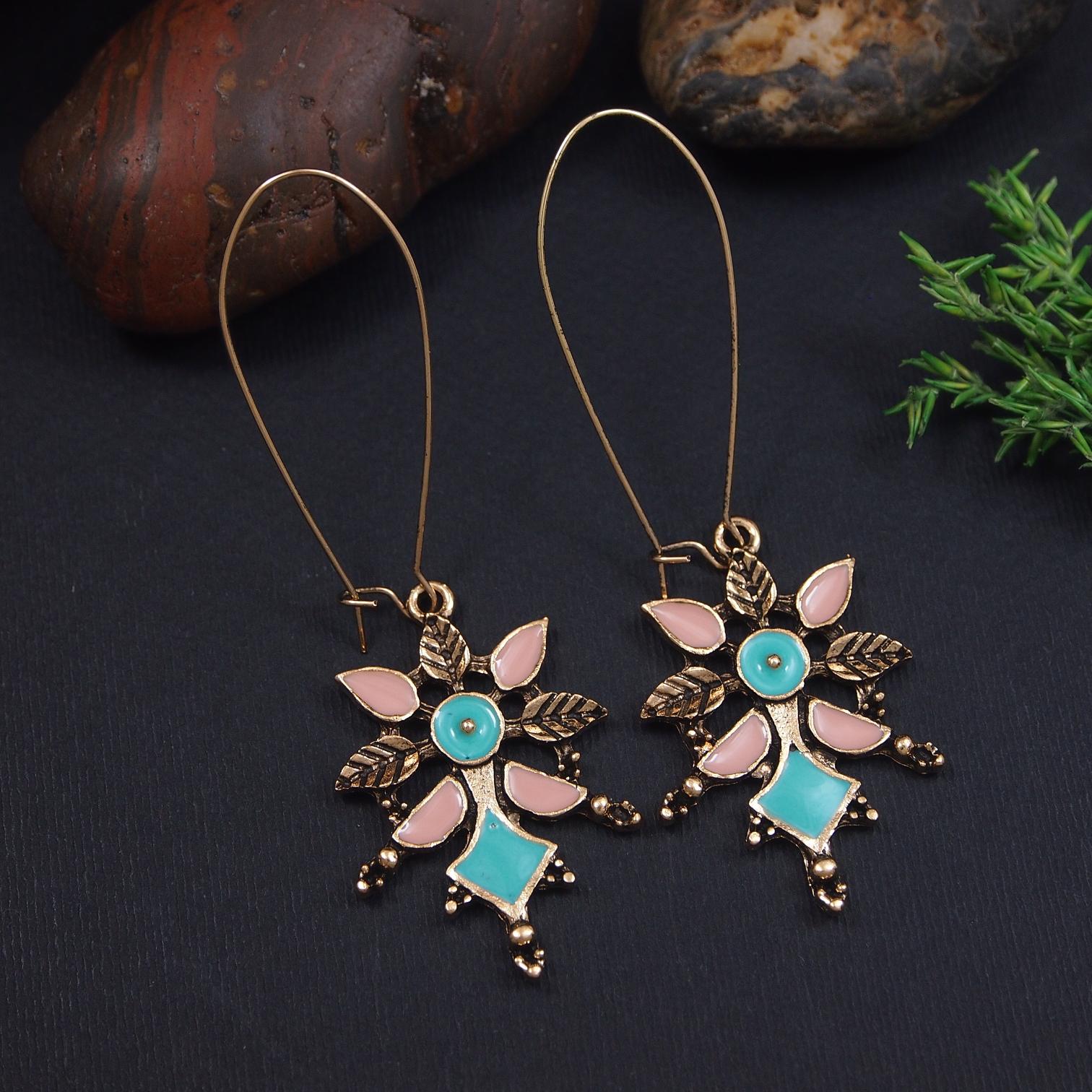 Antique Gold/Silver Plated Dual Coloured Enamel Dangler Earring