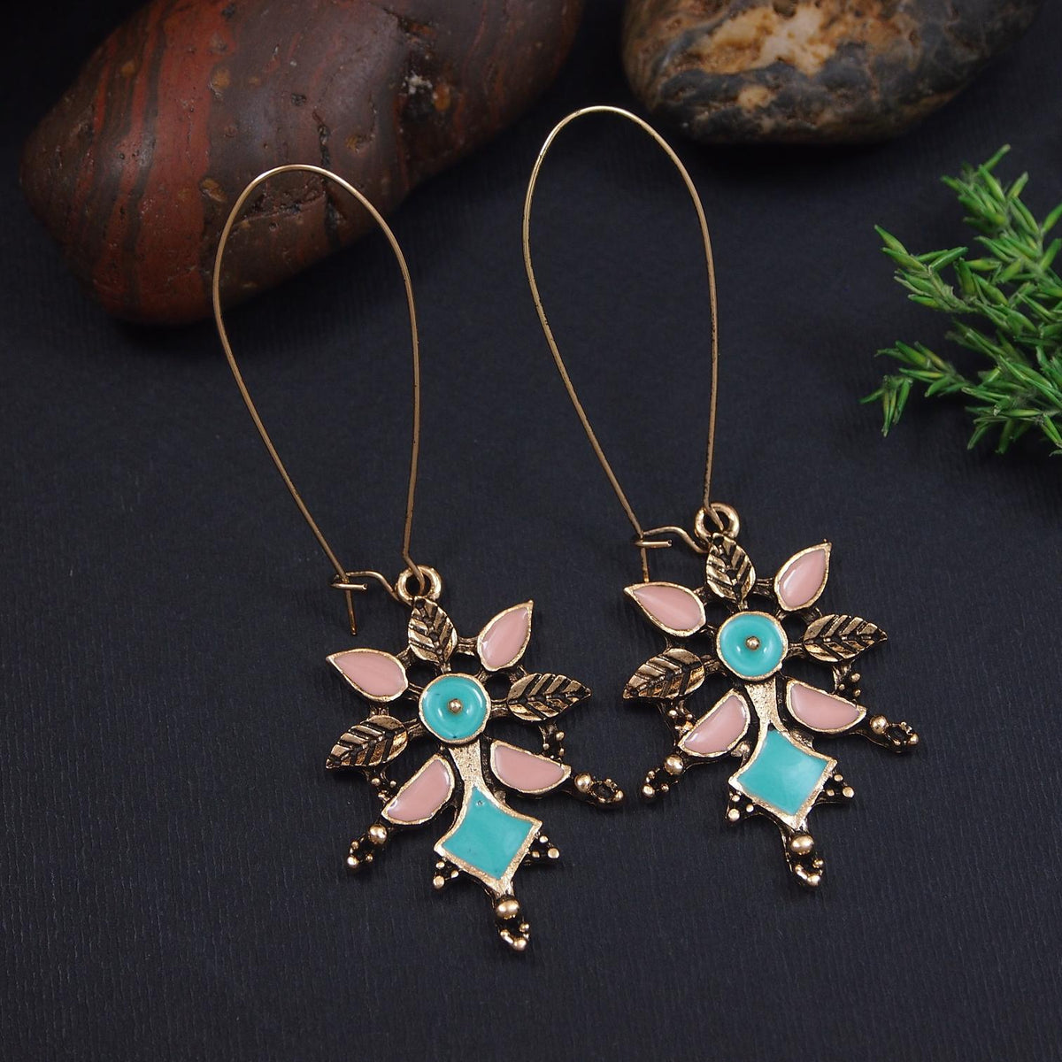 Antique Gold/Silver Plated Dual Coloured Enamel Dangler Earring