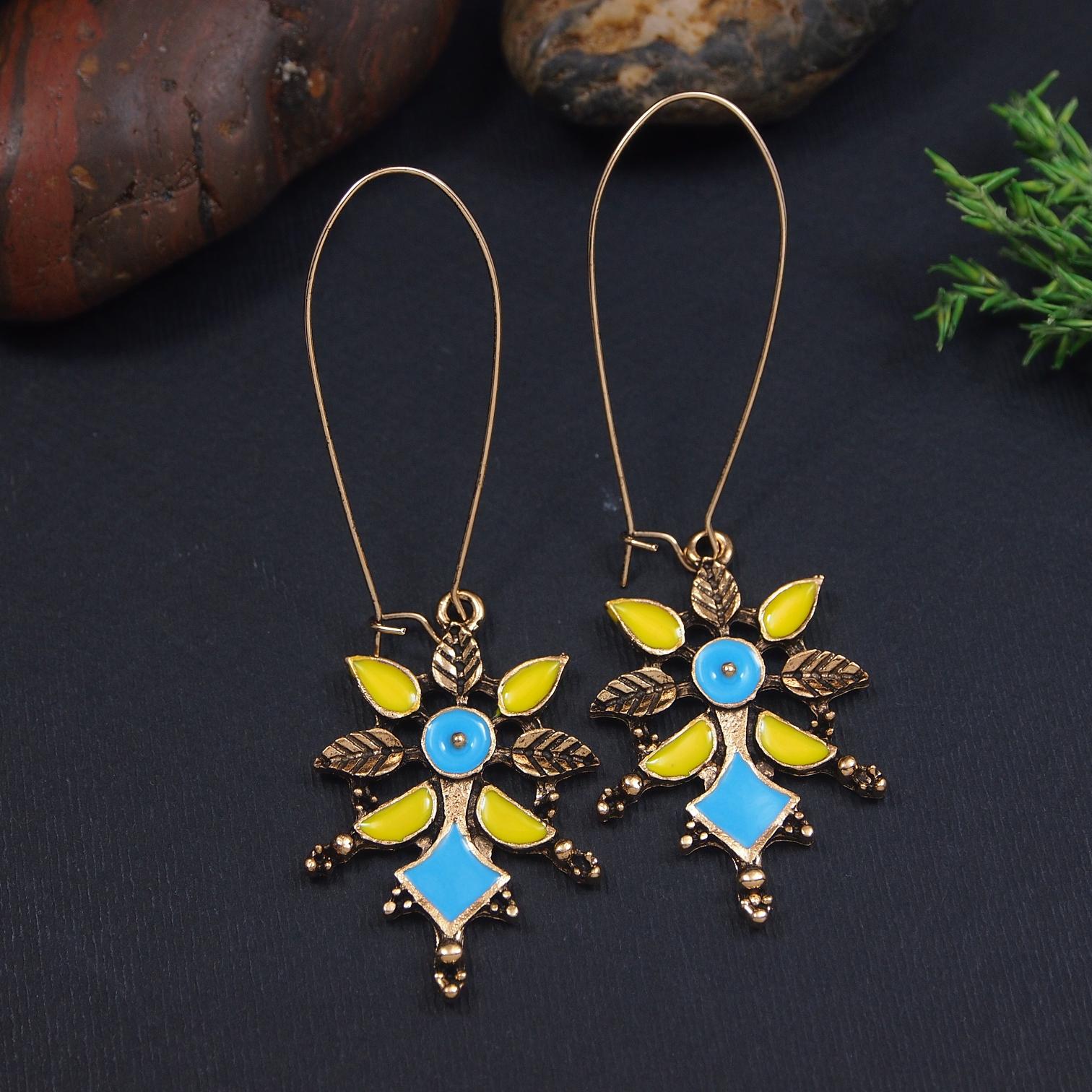 Antique Gold/Silver Plated Dual Coloured Enamel Dangler Earring