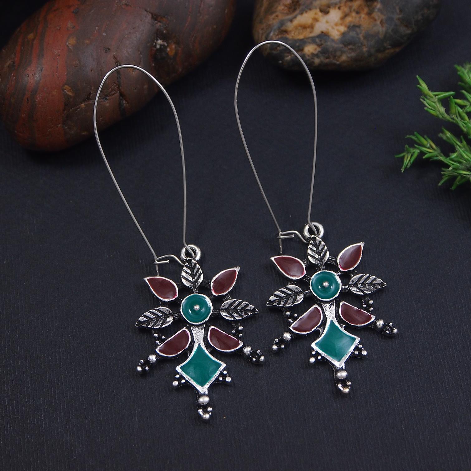 Antique Gold/Silver Plated Dual Coloured Enamel Dangler Earring