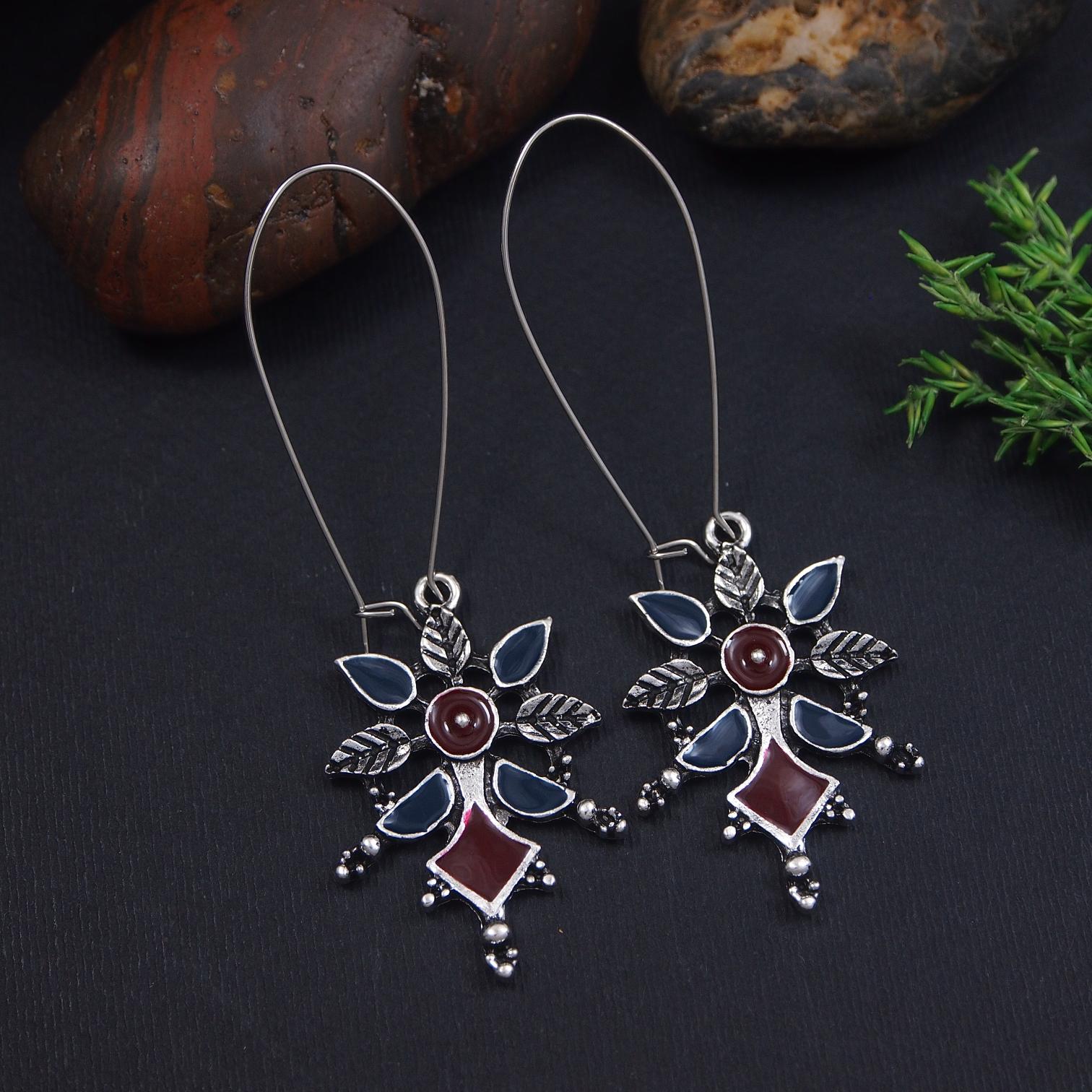 Antique Gold/Silver Plated Dual Coloured Enamel Dangler Earring